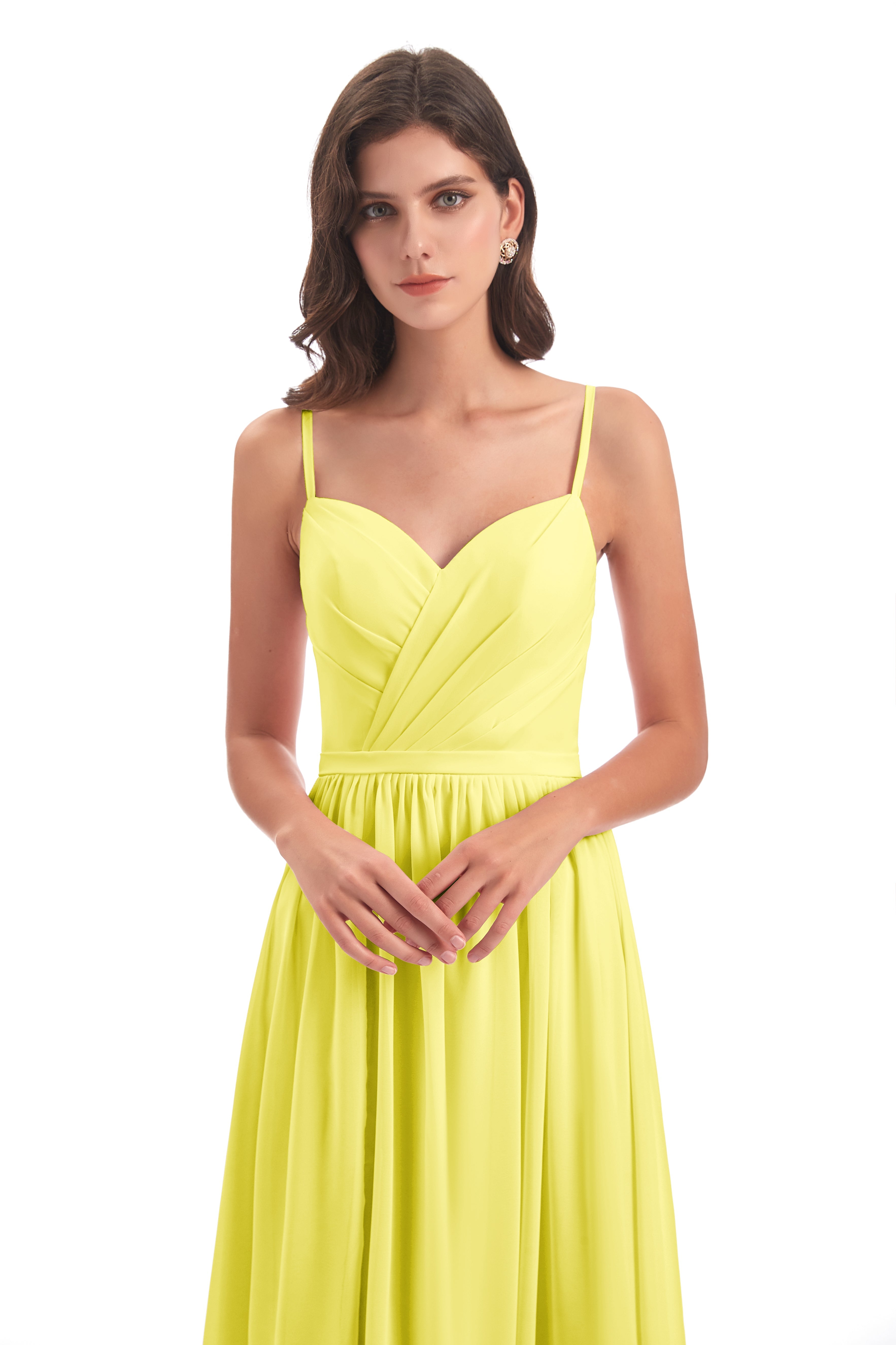 Robes De Demoiselle D'Honneur Citron Dos Ouvert Fendue Mousseline Robes Demoiselle D'Honneur