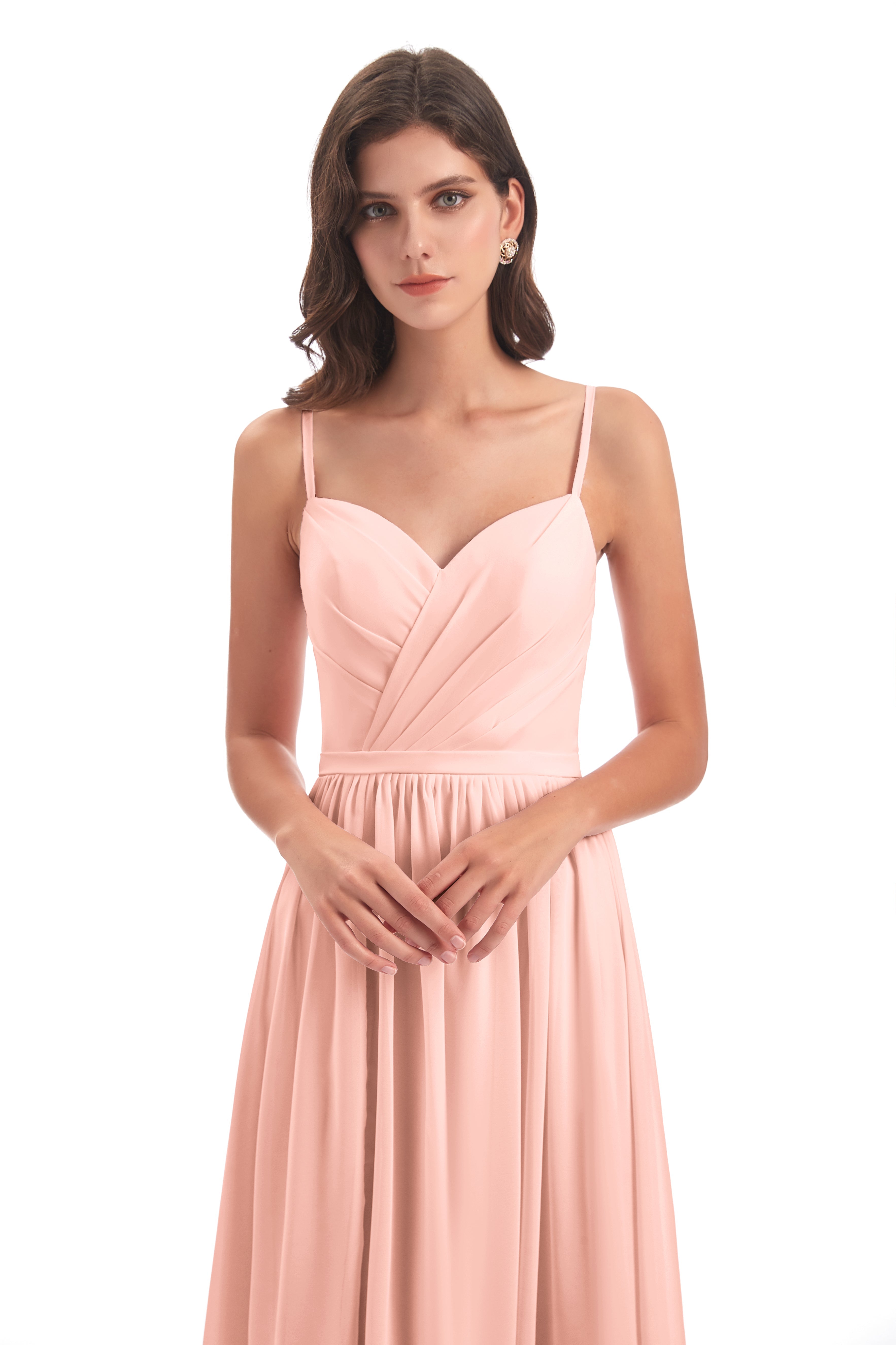 Robes De Demoiselle D'Honneur Couleur Corail Dos Ouvert Fendue Mousseline Robes Demoiselle D'Honneur