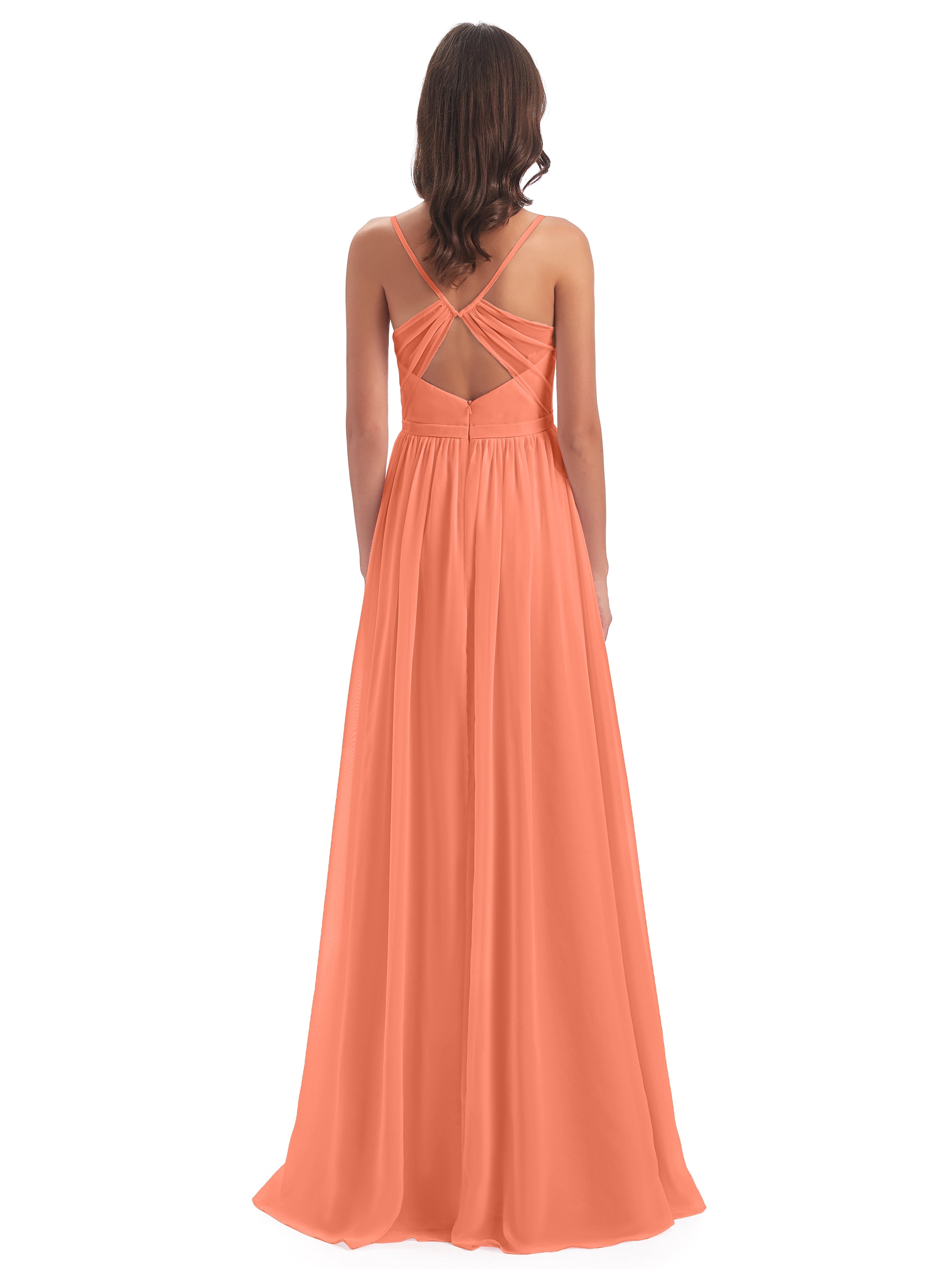 Robes De Demoiselle D'Honneur Coucher De Soleil Dos Ouvert Fendue Mousseline Robes Demoiselle D'Honneur