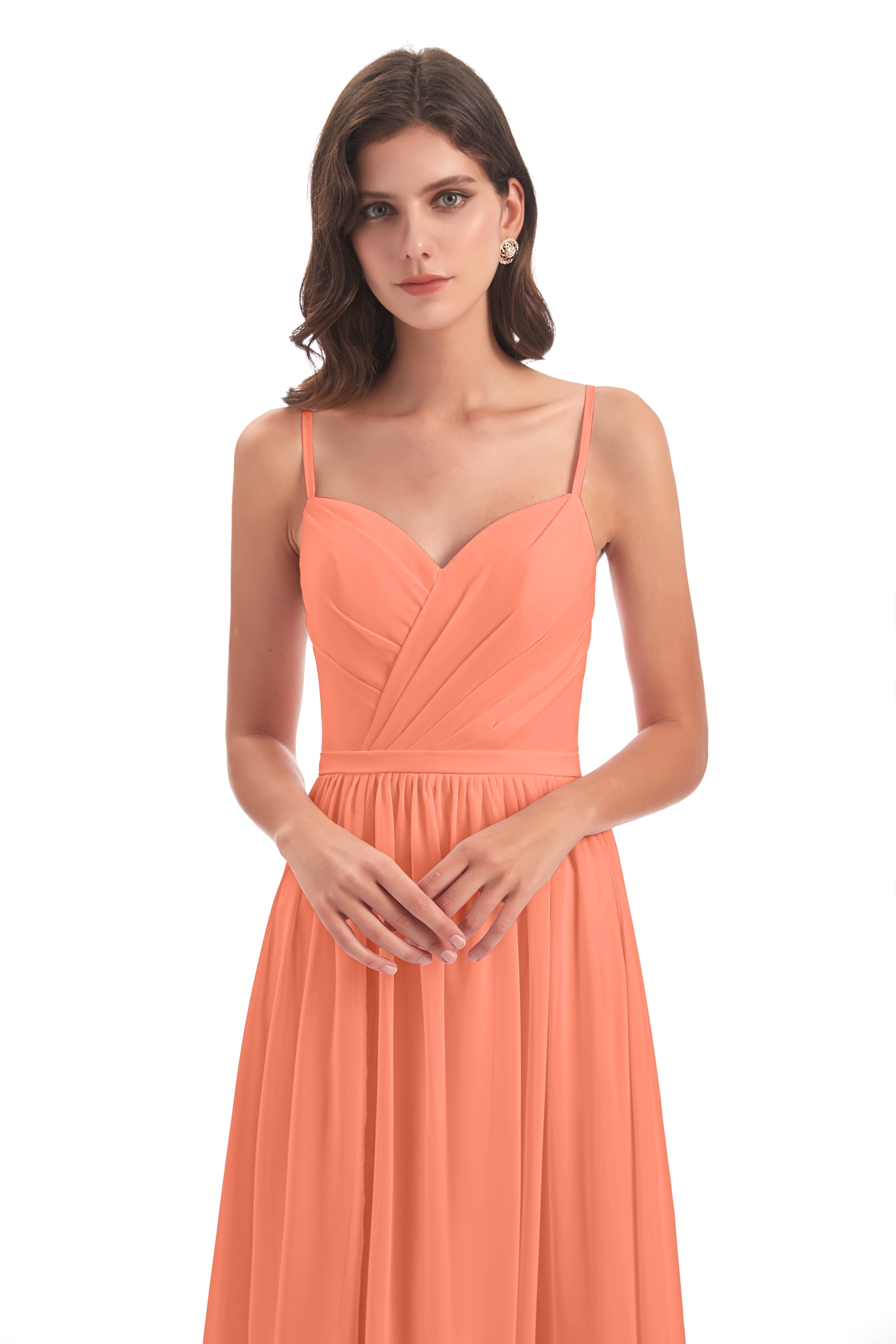 Robes De Demoiselle D'Honneur Coucher De Soleil Dos Ouvert Fendue Mousseline Robes Demoiselle D'Honneur