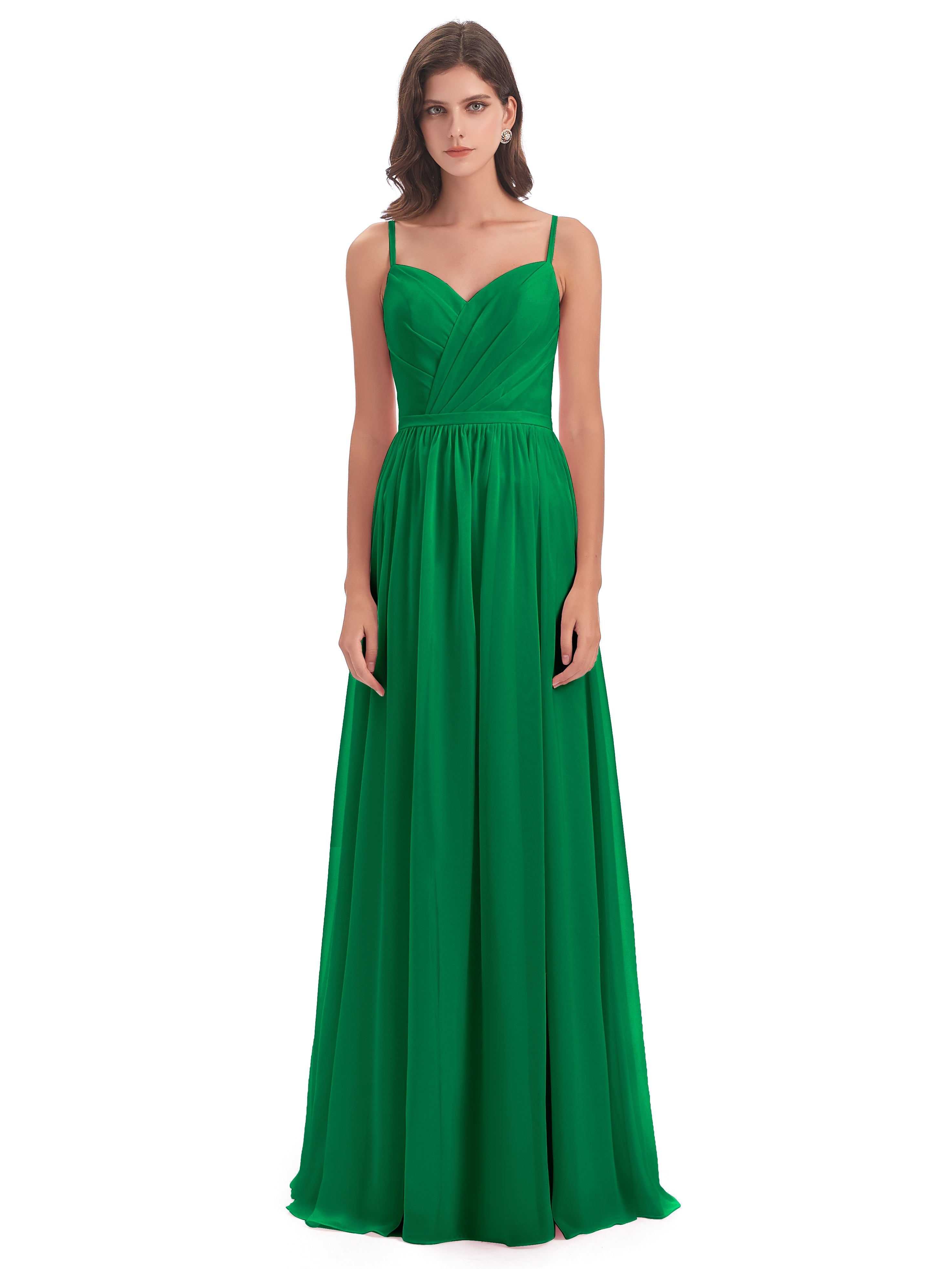 Robes De Demoiselle D'Honneur Émeraude Dos Ouvert Fendue Mousseline Robes Demoiselle D'Honneur