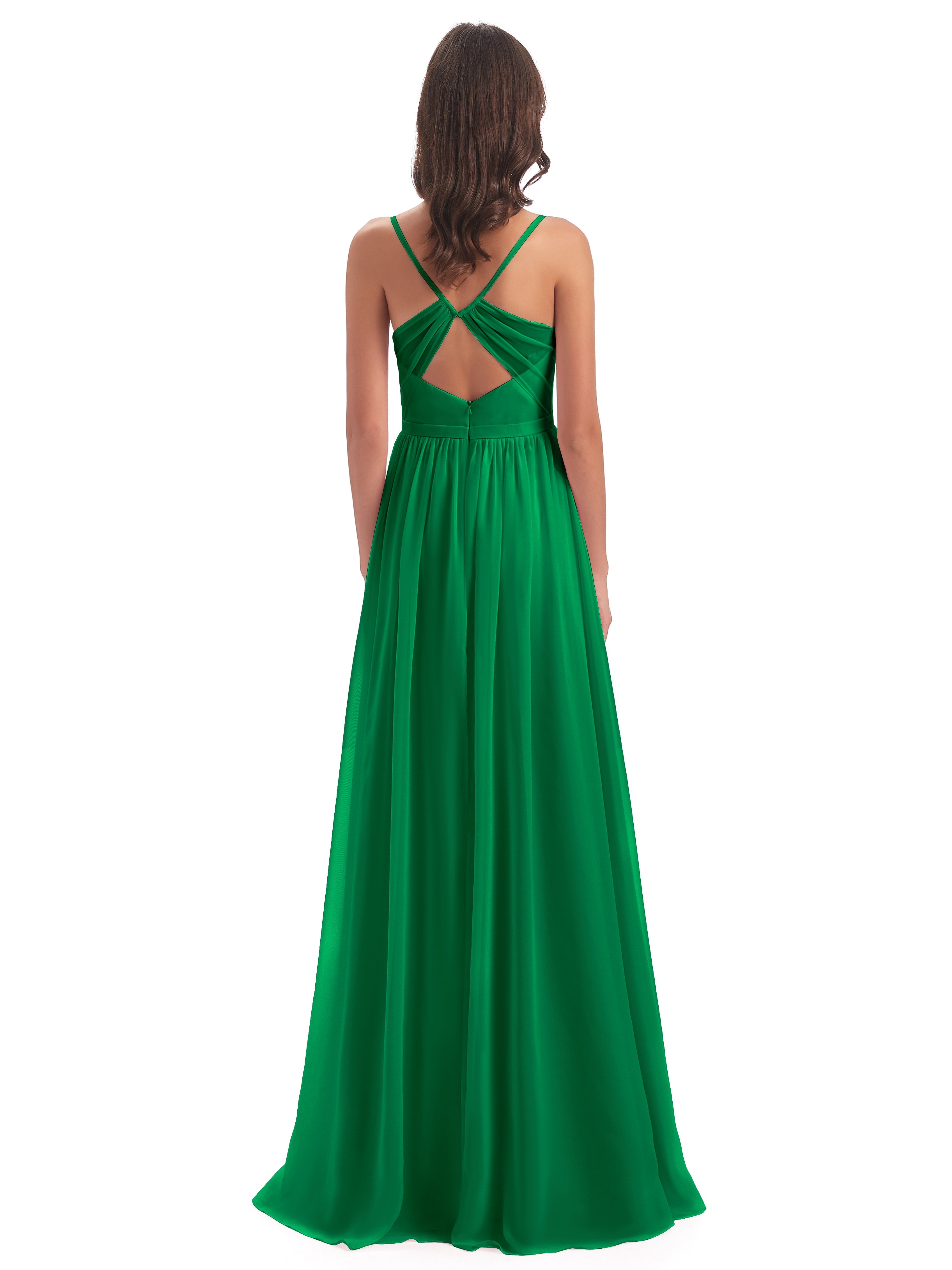 Robes De Demoiselle D'Honneur Émeraude Dos Ouvert Fendue Mousseline Robes Demoiselle D'Honneur