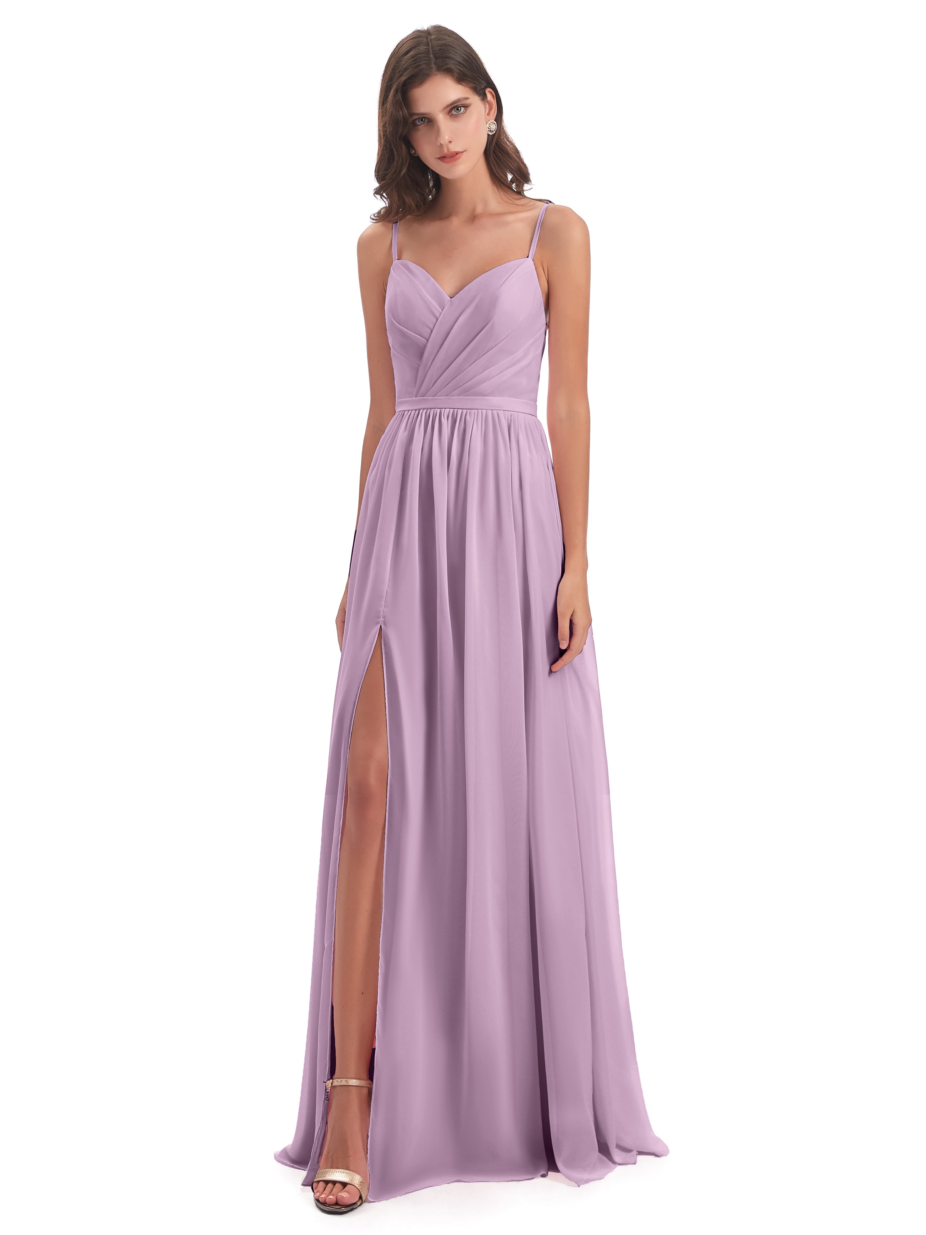 Robes De Demoiselle D'Honneur Glycine Dos Ouvert Fendue Mousseline Robes Demoiselle D'Honneur