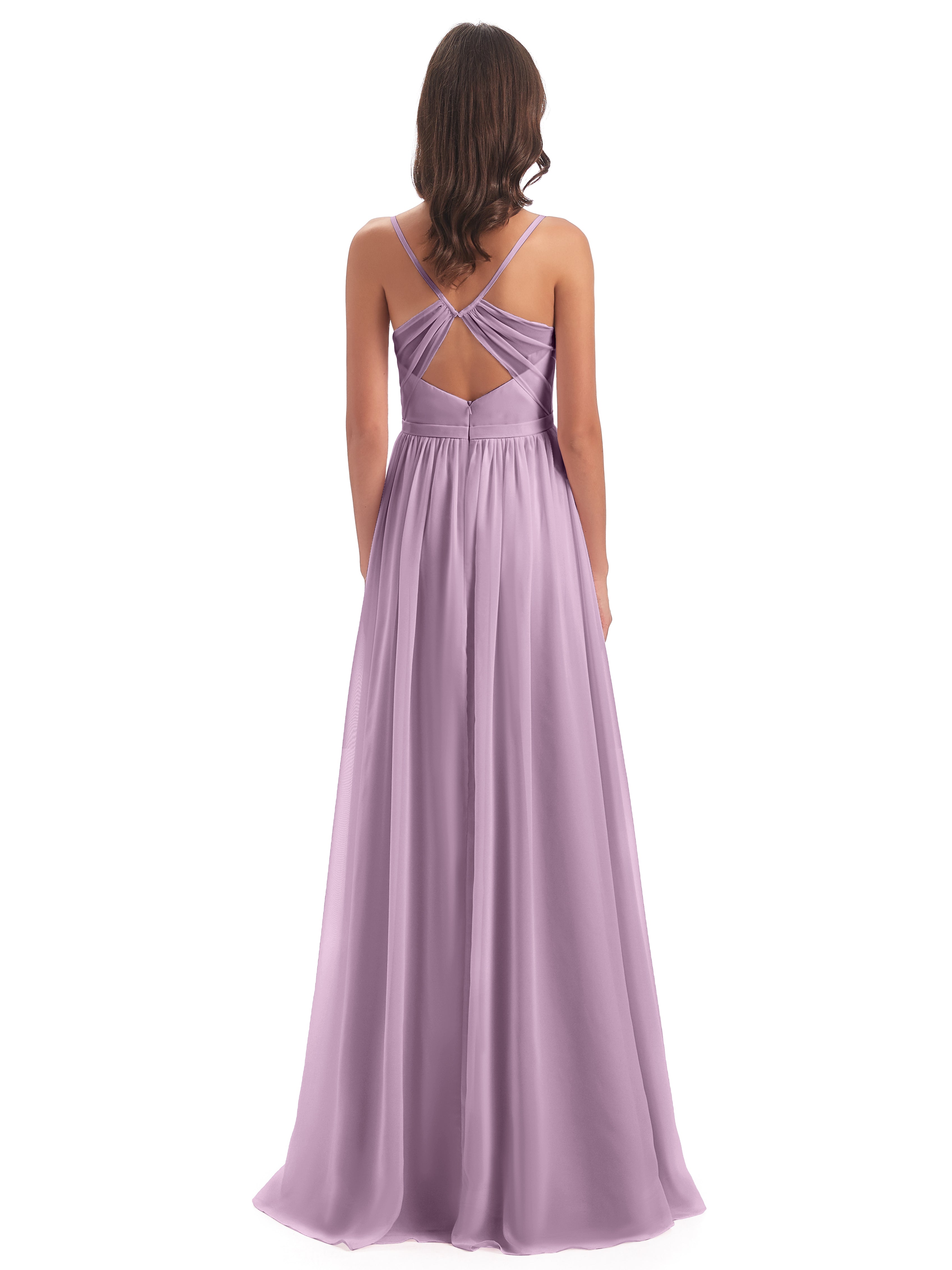 Robes De Demoiselle D'Honneur Glycine Dos Ouvert Fendue Mousseline Robes Demoiselle D'Honneur