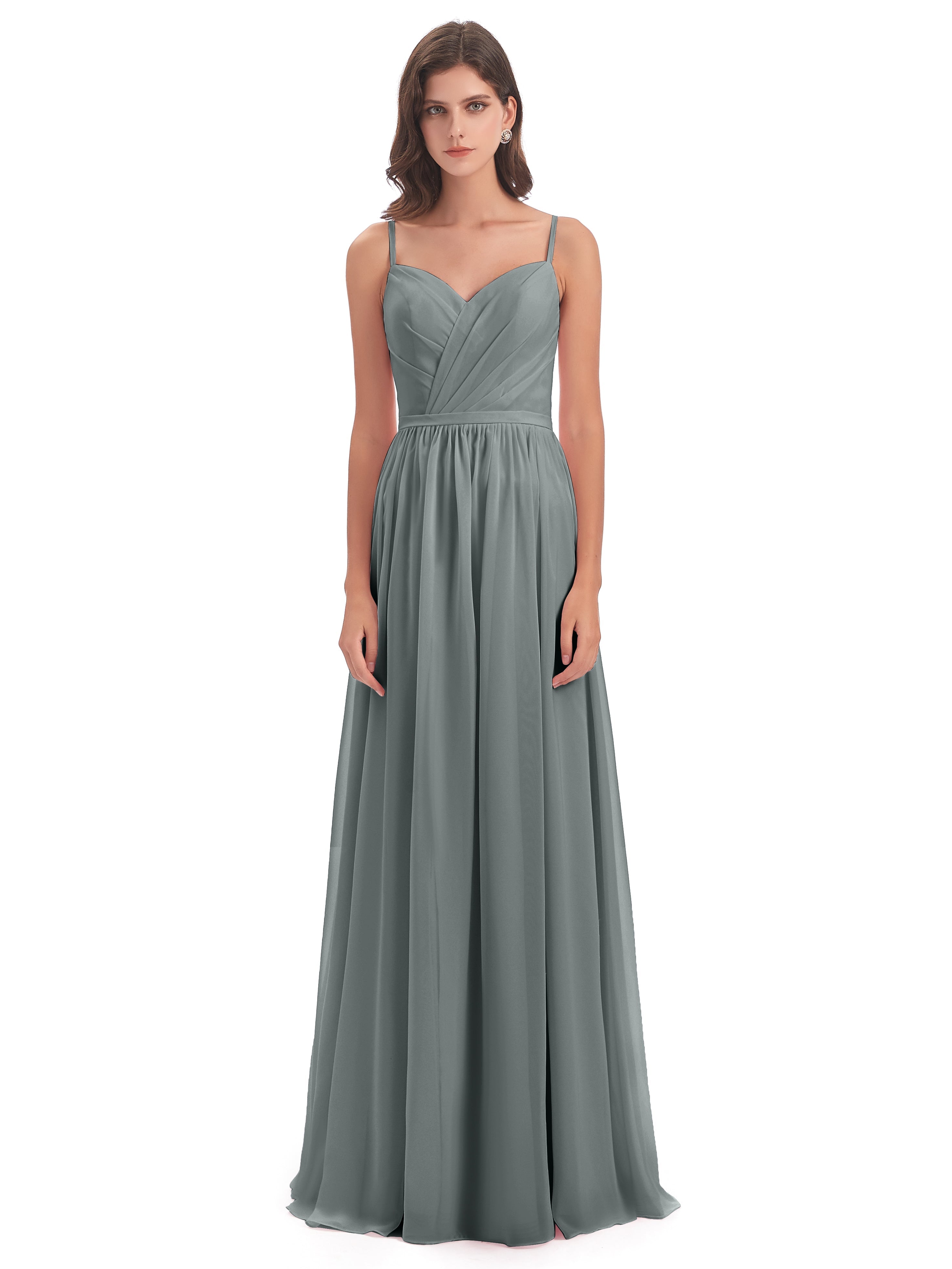 Robe Demoiselle D Honneur Gris Argenté Dos Ouvert Fendue Mousseline Robes Demoiselle D'Honneur