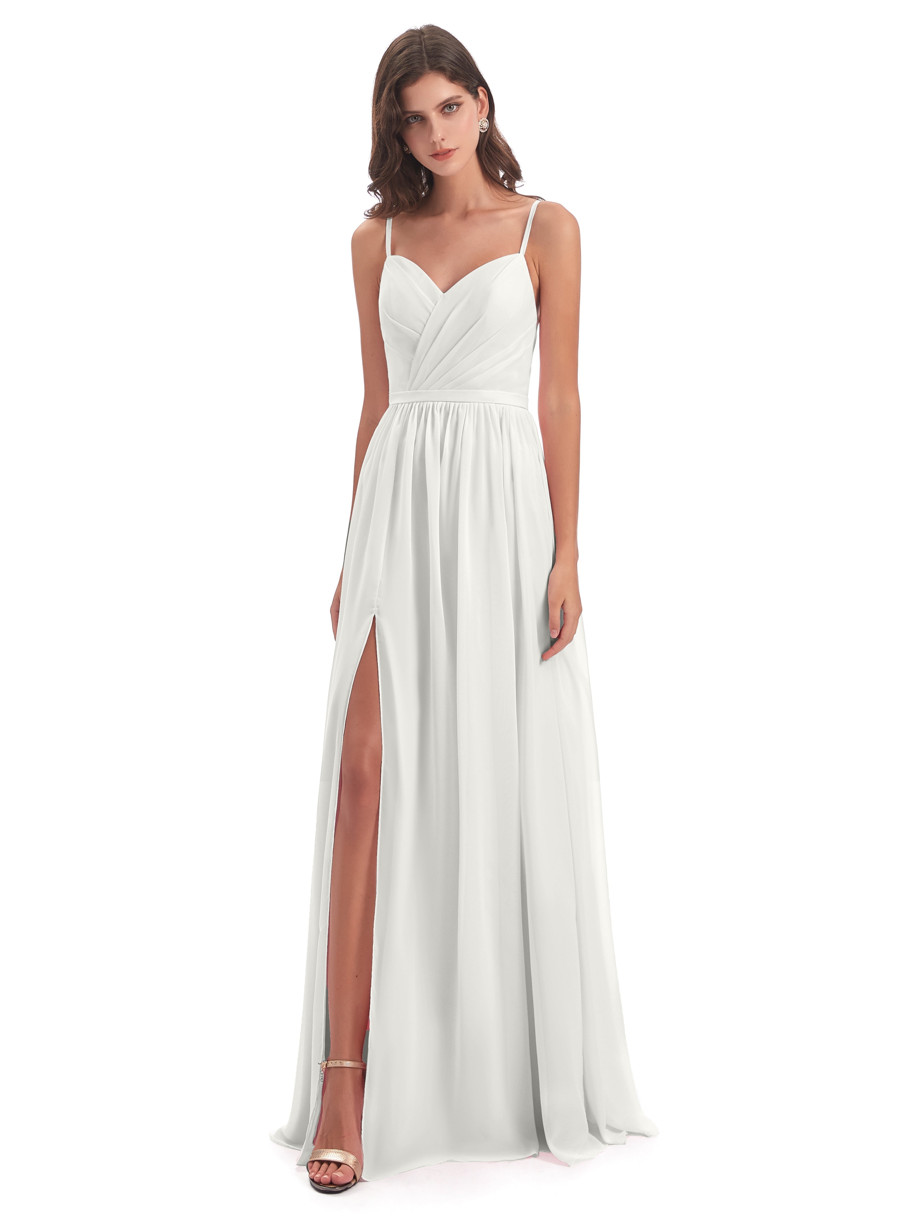 Robe Blanche Demoiselle D Honneur Dos Ouvert Fendue Mousseline Robes Demoiselle D'Honneur