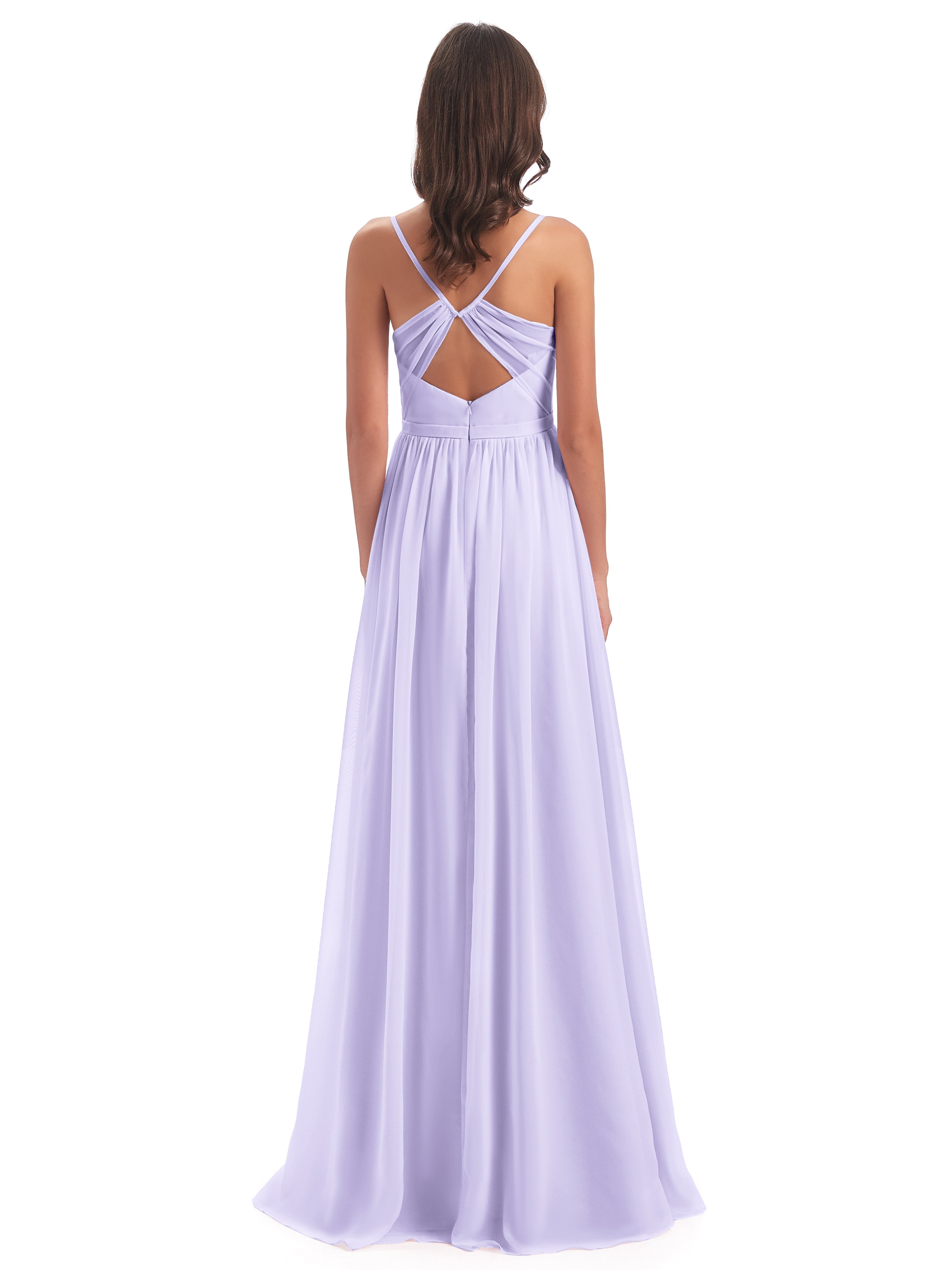 Robe Demoiselle D Honneur Couleur Lilas Dos Ouvert Fendue Mousseline Robes Demoiselle D'Honneur