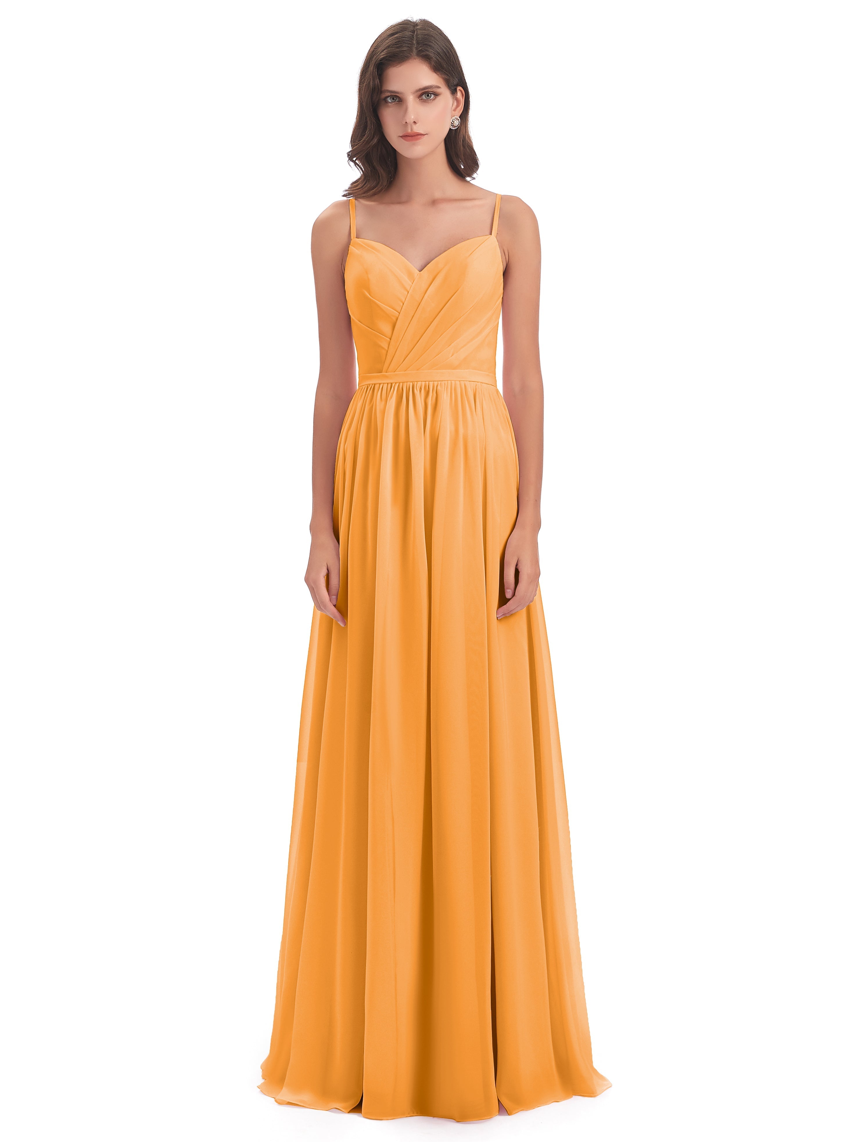 Robes De Demoiselle D'Honneur Mandarine Dos Ouvert Fendue Mousseline Robes Demoiselle D'Honneur