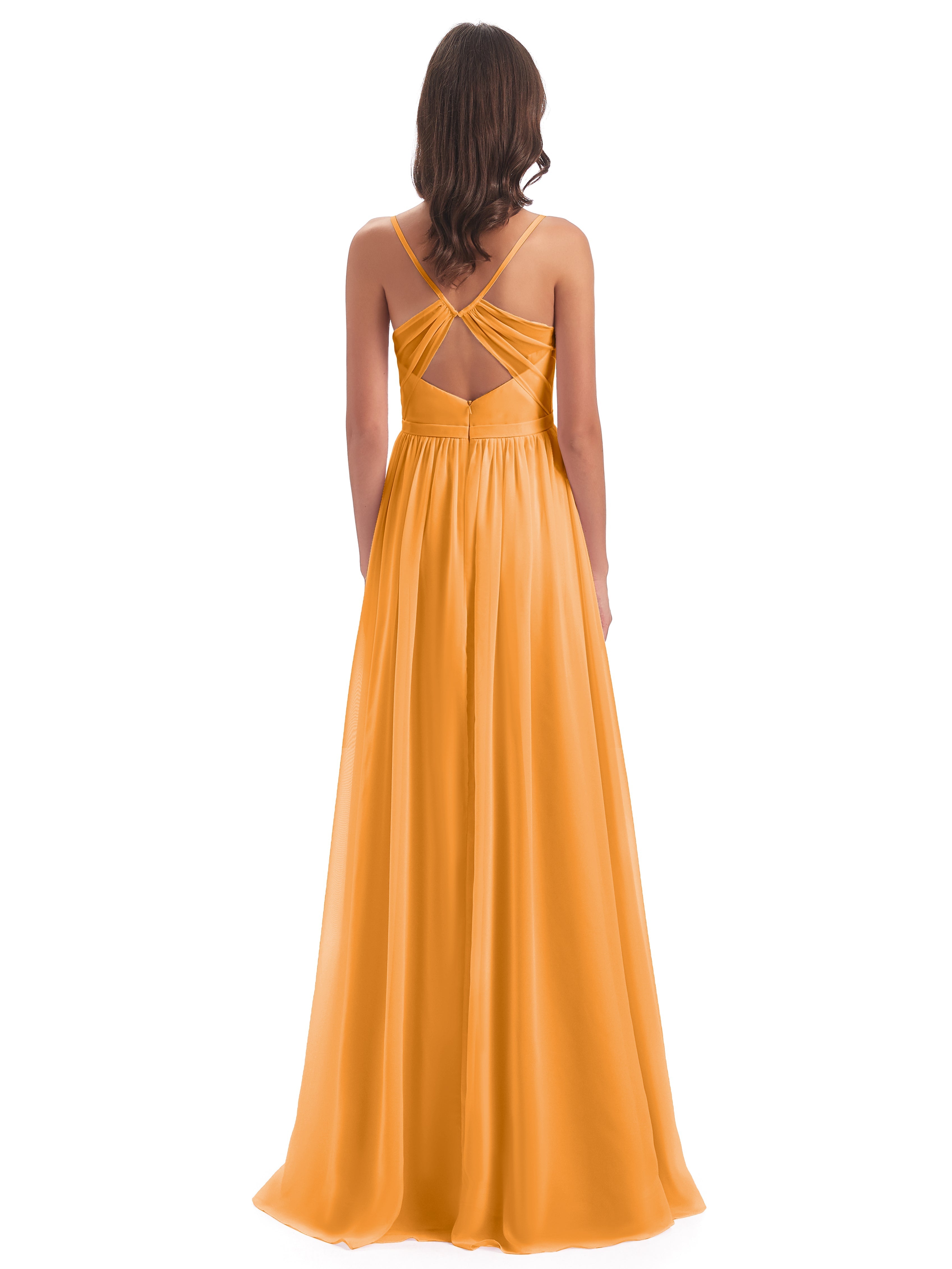 Robes De Demoiselle D'Honneur Mandarine Dos Ouvert Fendue Mousseline Robes Demoiselle D'Honneur