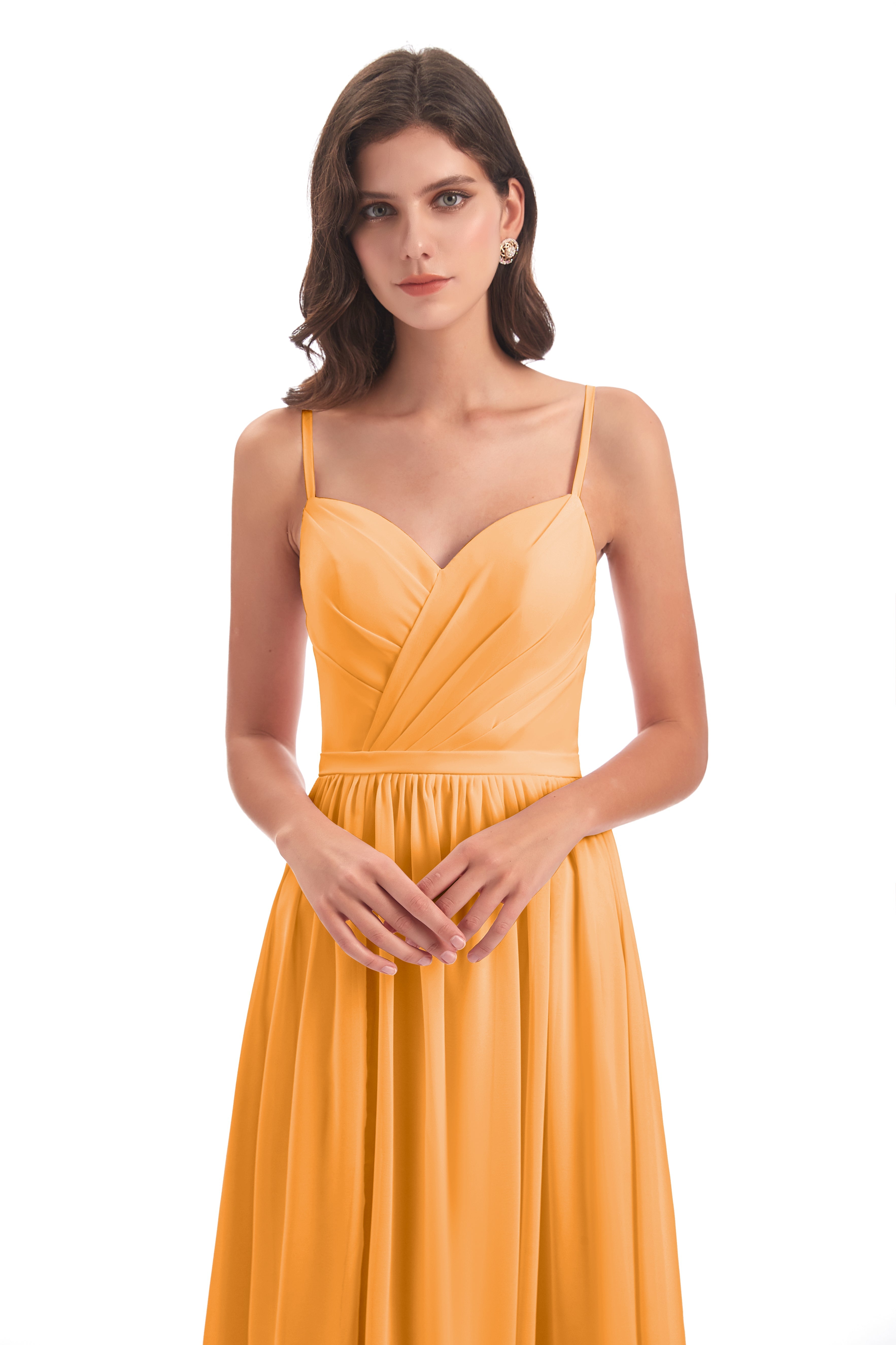 Robes De Demoiselle D'Honneur Mandarine Dos Ouvert Fendue Mousseline Robes Demoiselle D'Honneur