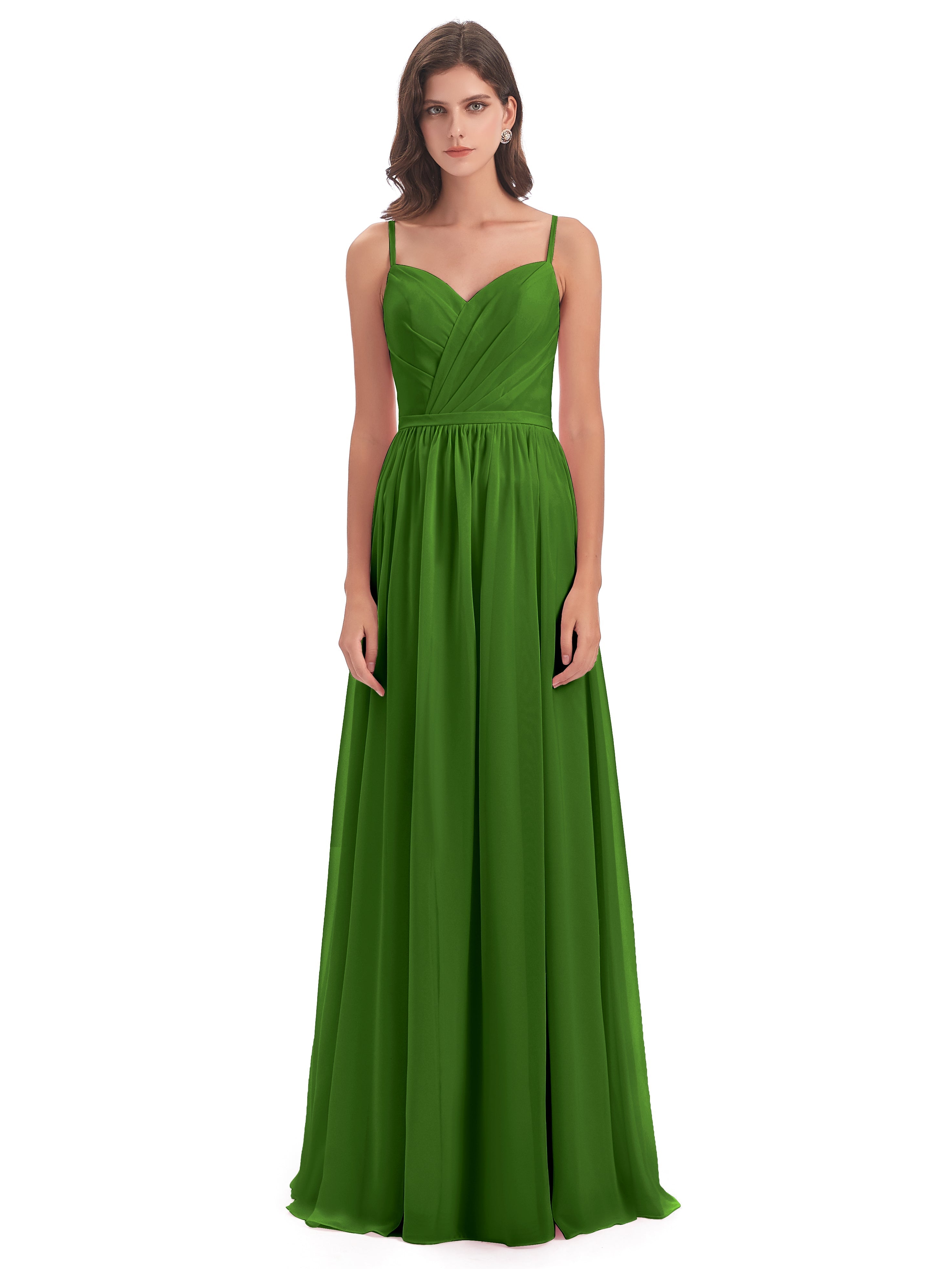 Robes De Demoiselle D'Honneur Vert Mousse Dos Ouvert Fendue Mousseline Robes Demoiselle D'Honneur