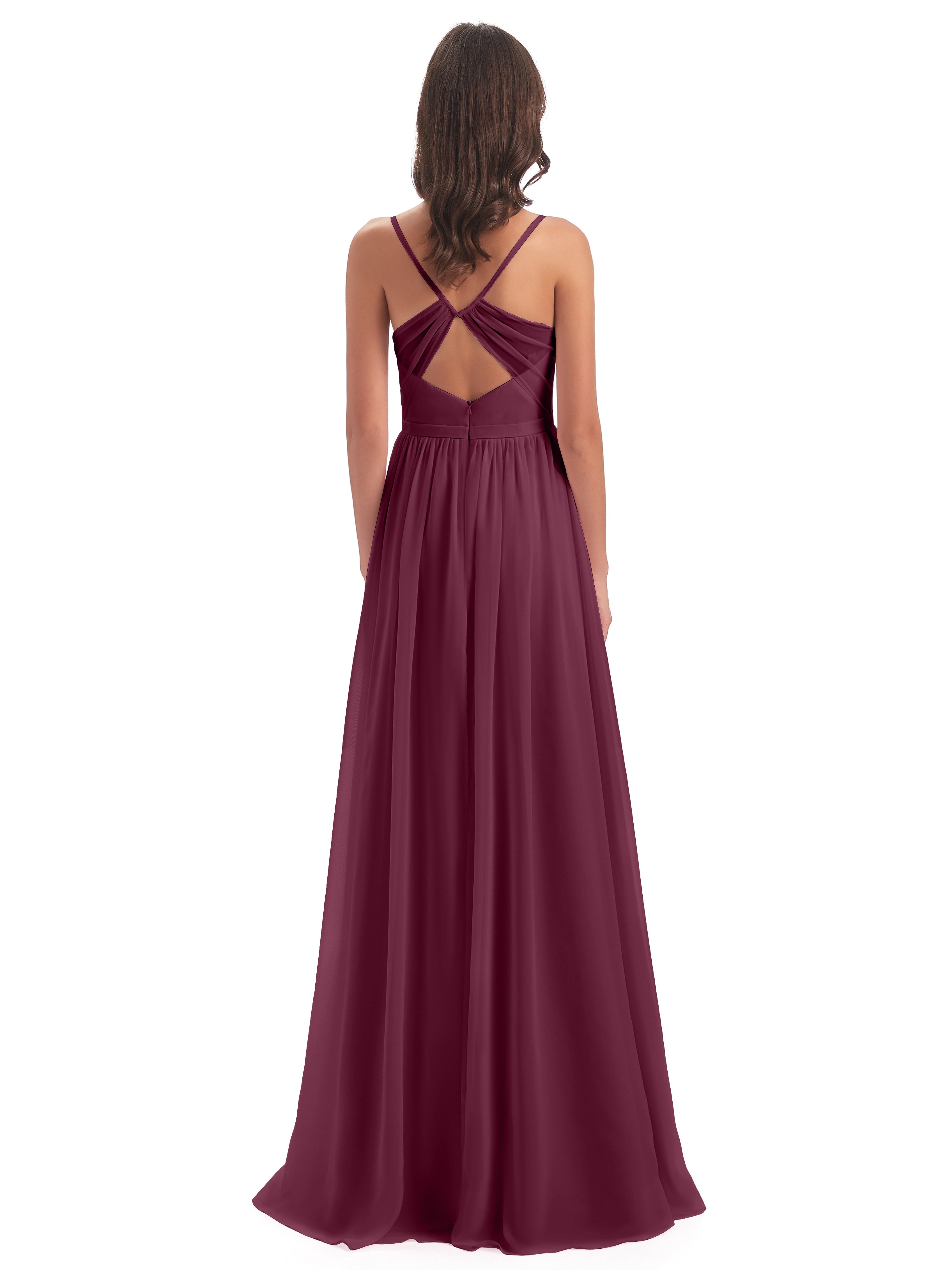 Robes De Demoiselle D'Honneur Mure Dos Ouvert Fendue Mousseline Robes Demoiselle D'Honneur
