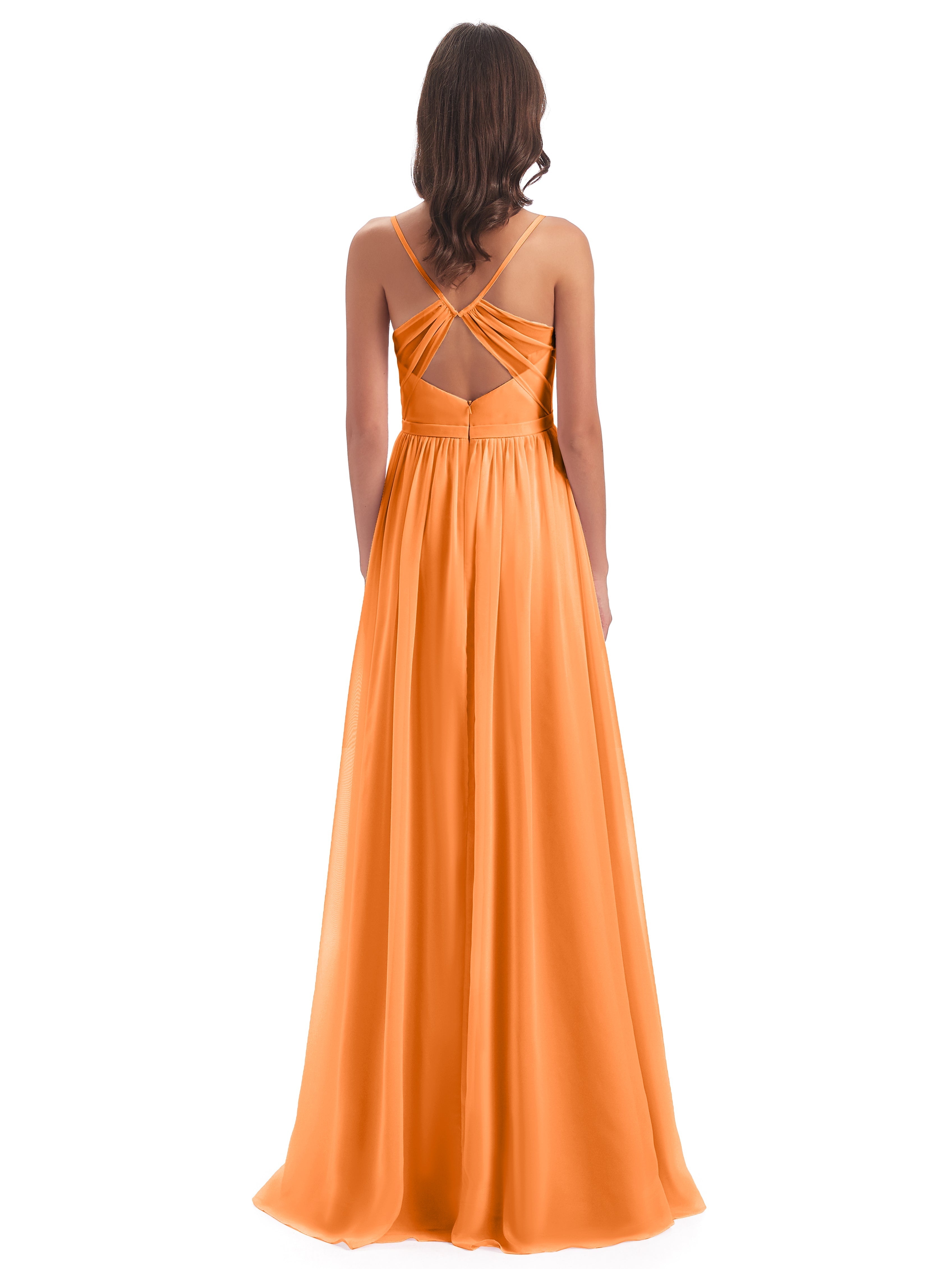 Robe Orange Demoiselle D Honneur Dos Ouvert Fendue Mousseline Robes Demoiselle D'Honneur