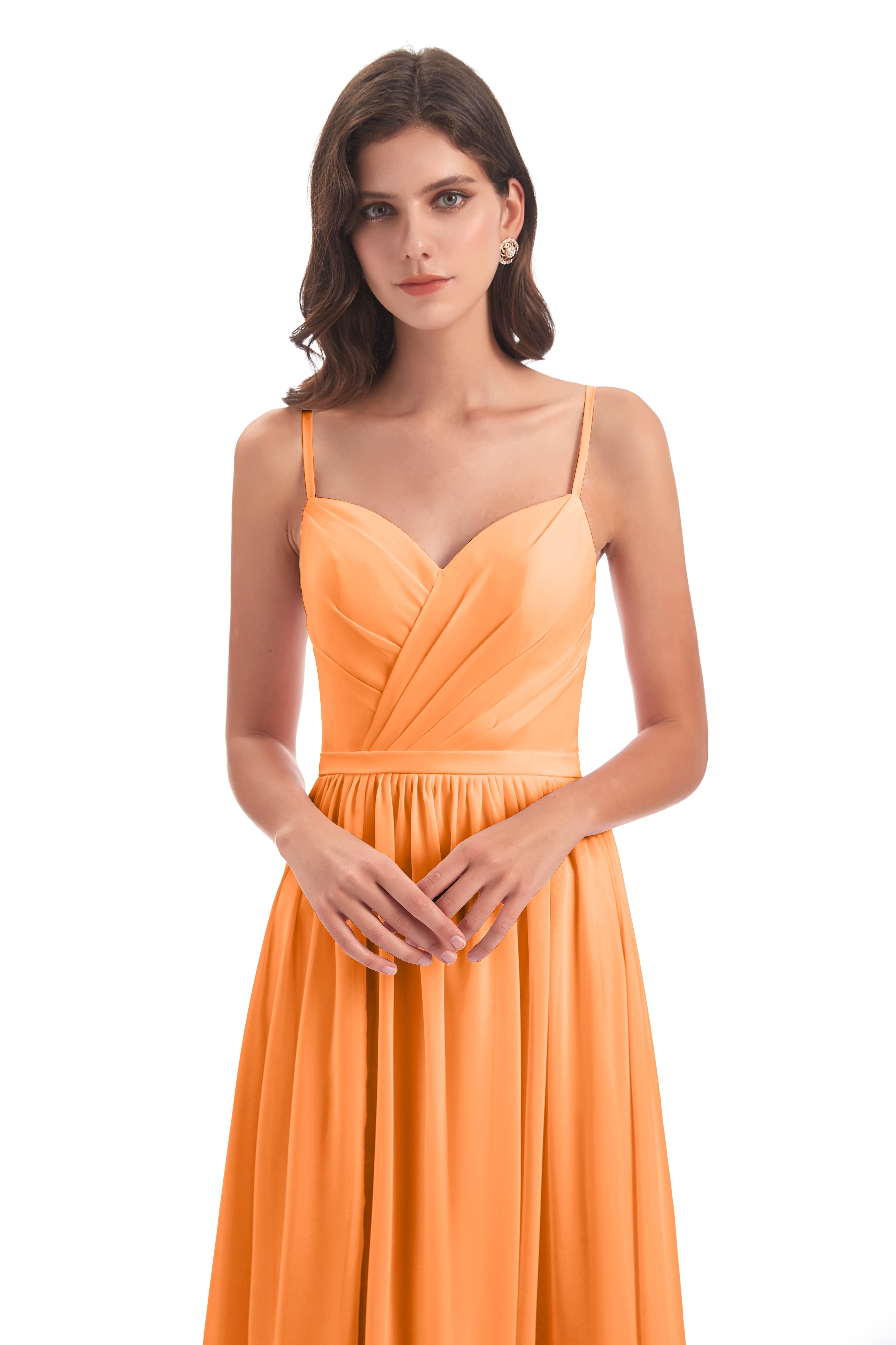 Robe Orange Demoiselle D Honneur Dos Ouvert Fendue Mousseline Robes Demoiselle D'Honneur