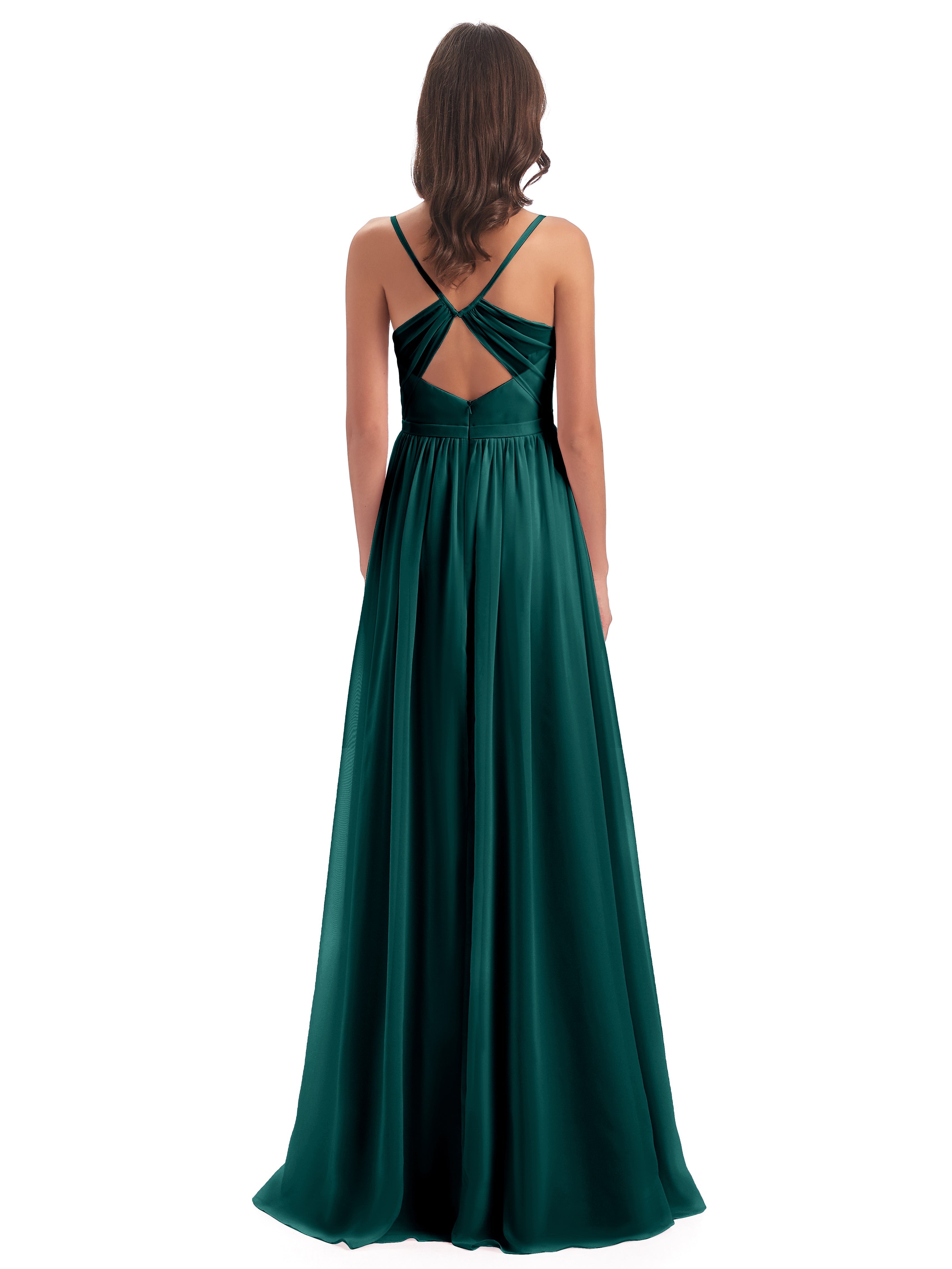 Robes De Demoiselle D'Honneur Couleur Paon Bon Marché Dos Ouvert Fendue Mousseline Robes Demoiselle D'Honneur