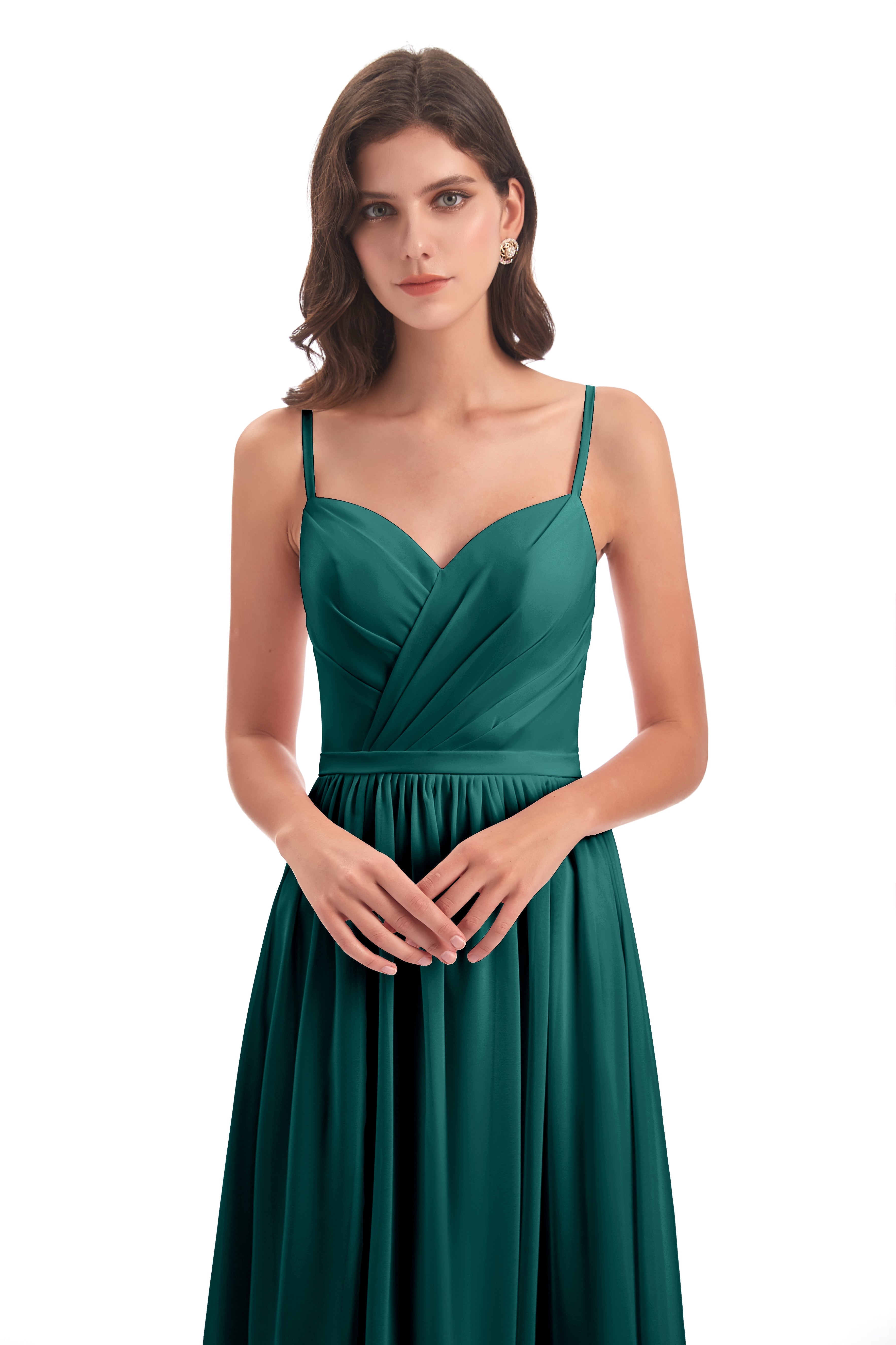 Robes De Demoiselle D'Honneur Couleur Paon Bon Marché Dos Ouvert Fendue Mousseline Robes Demoiselle D'Honneur