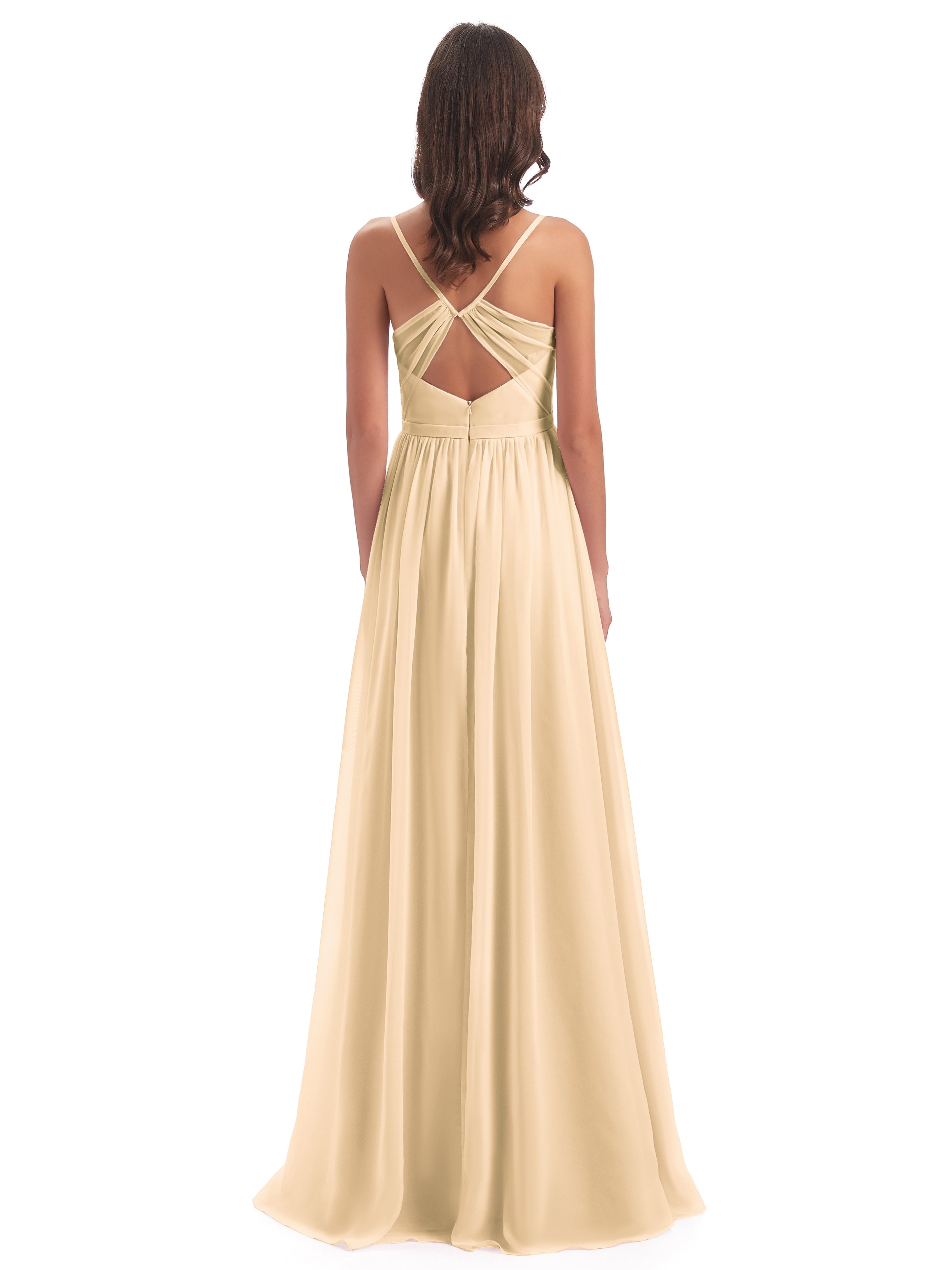 Robe Peche Demoiselle D Honneur Dos Ouvert Fendue Mousseline Robes Demoiselle D'Honneur