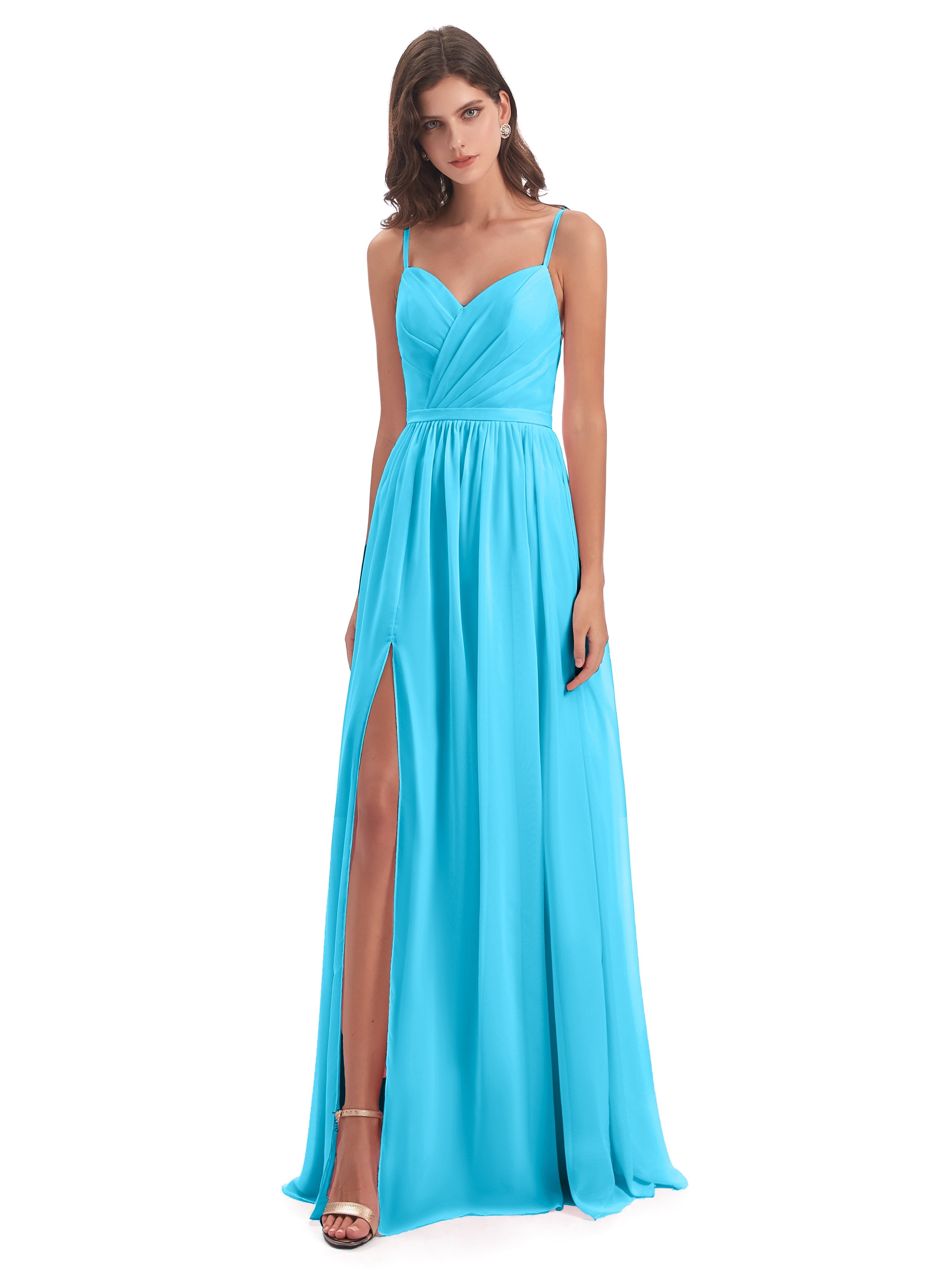 Robe De Demoiselle D'Honneur En Piscine Dos Ouvert Fendue Mousseline Robes Demoiselle D'Honneur