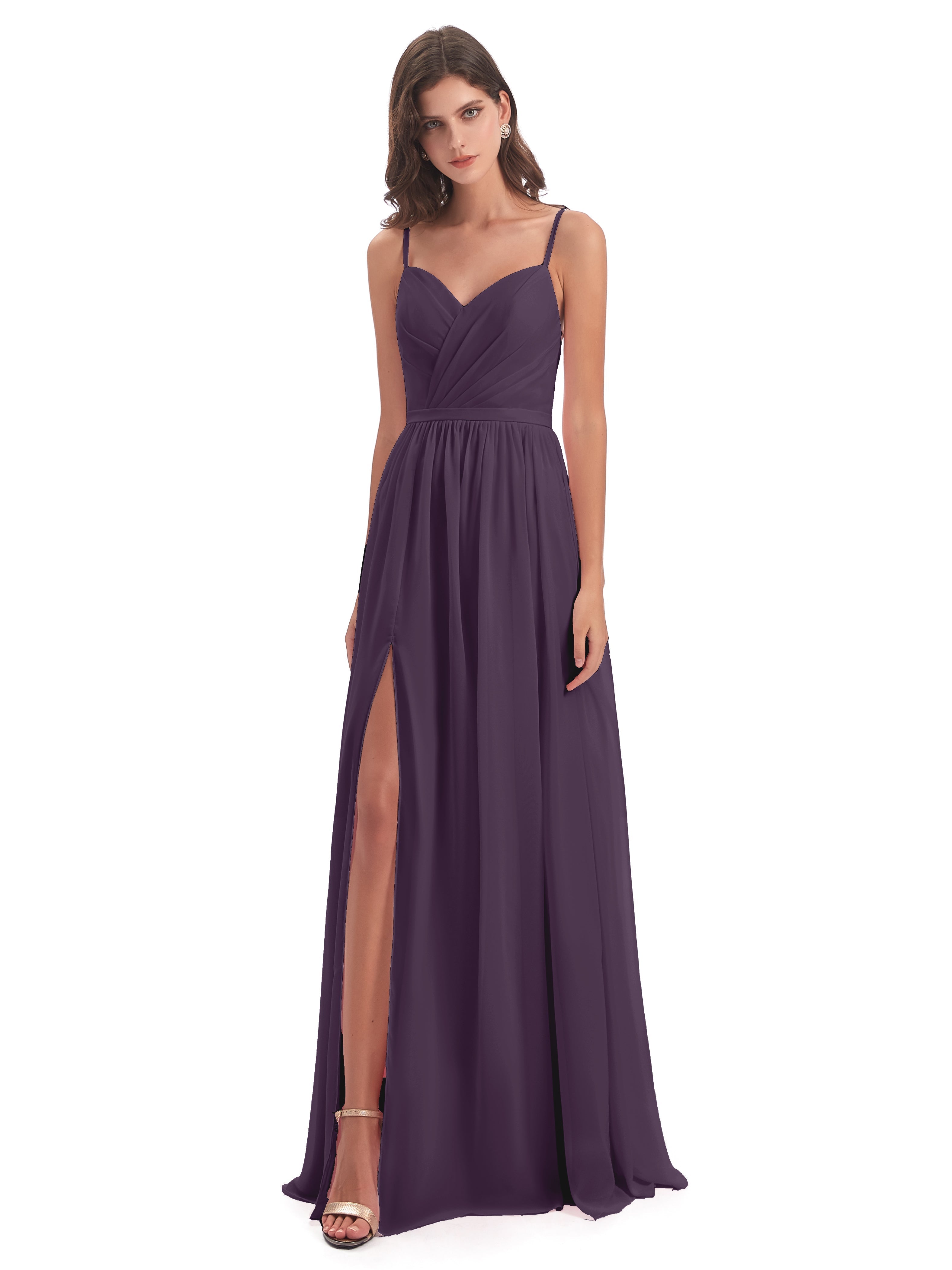 Robe Demoiselle D Honneur Plume Dos Ouvert Fendue Mousseline Robes Demoiselle D'Honneur