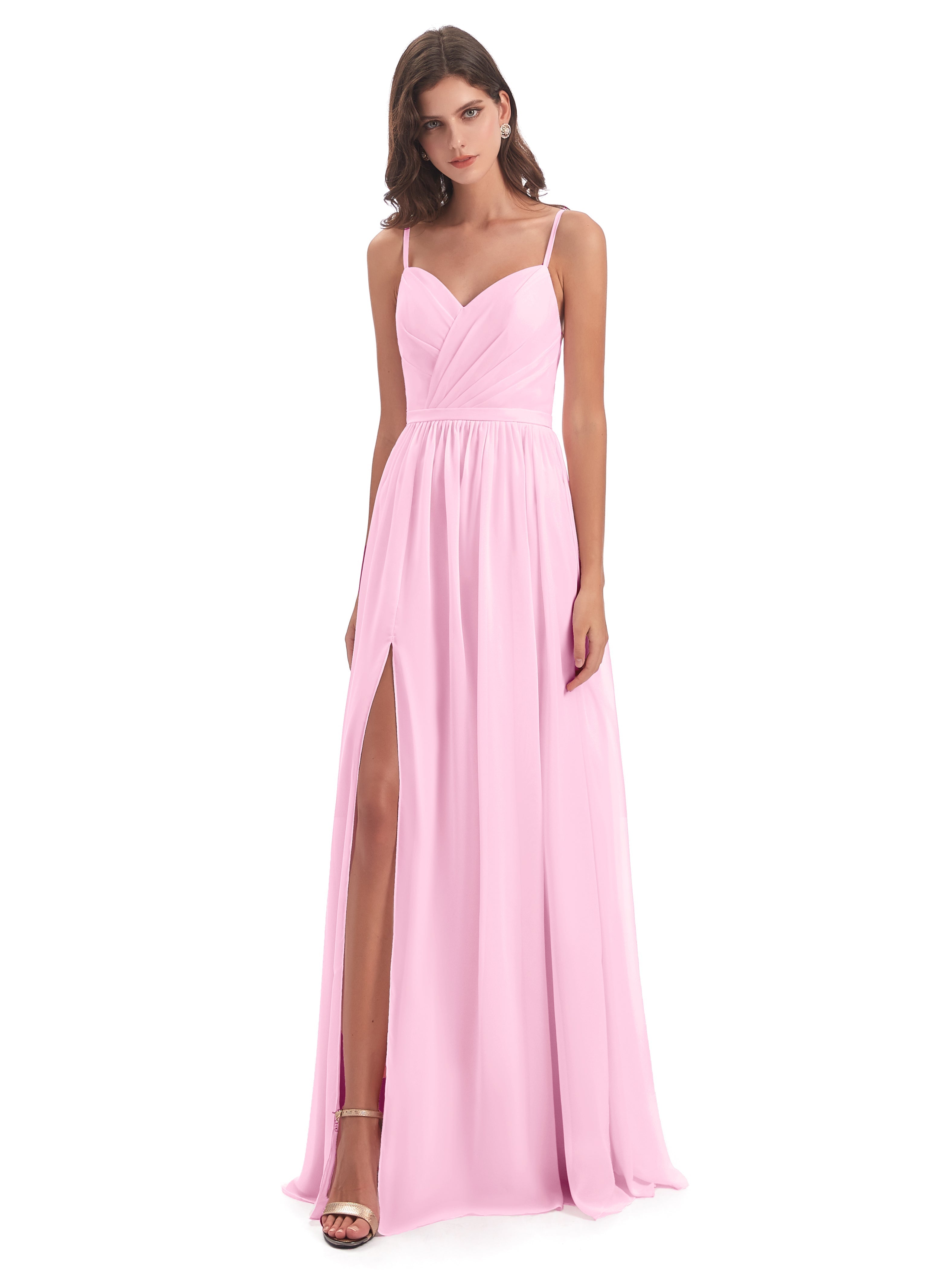 Robe Demoiselle D Honneur Rose Bonbon Dos Ouvert Fendue Mousseline Robes Demoiselle D'Honneur