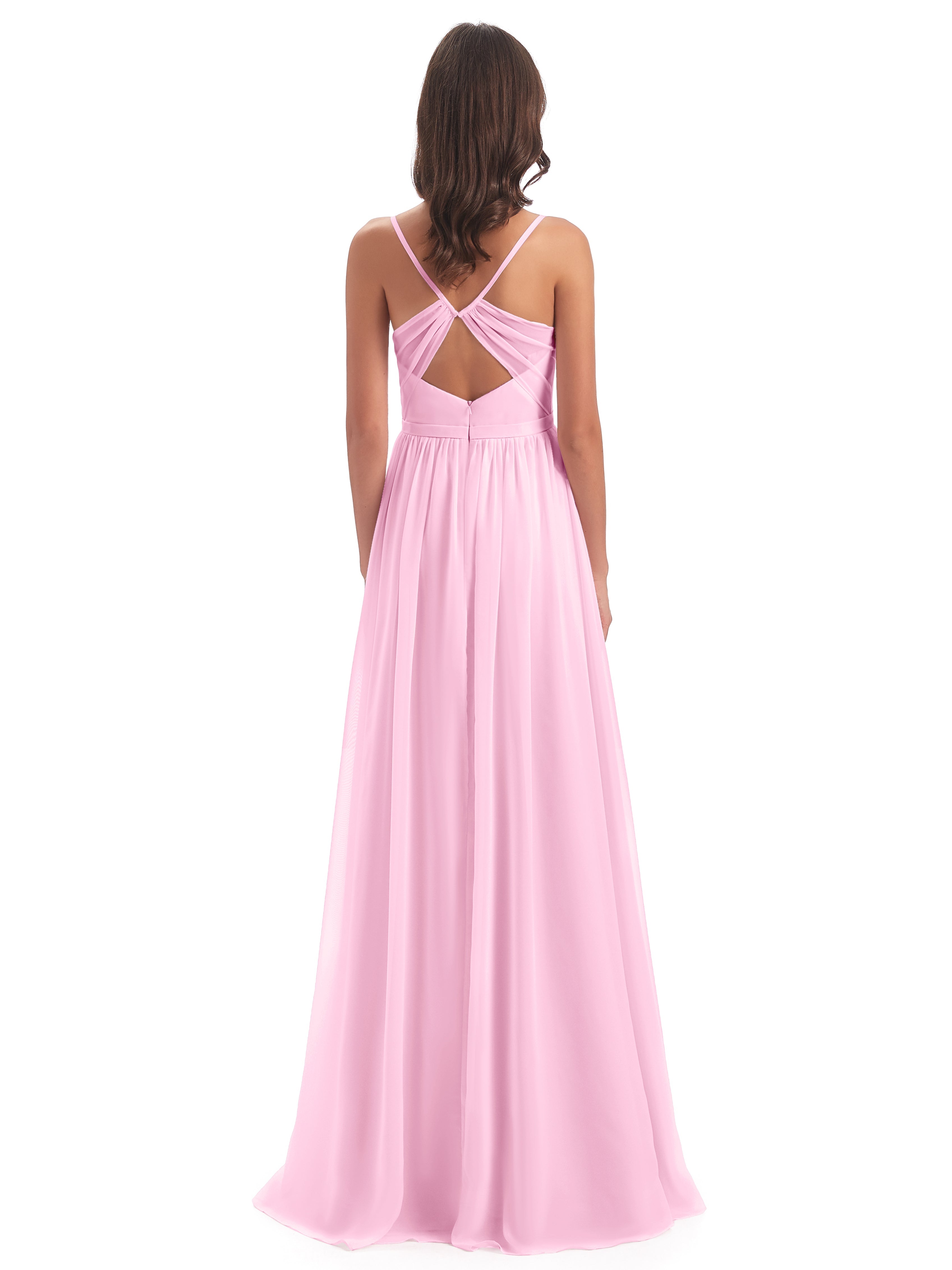 Robe Demoiselle D Honneur Rose Bonbon Dos Ouvert Fendue Mousseline Robes Demoiselle D'Honneur