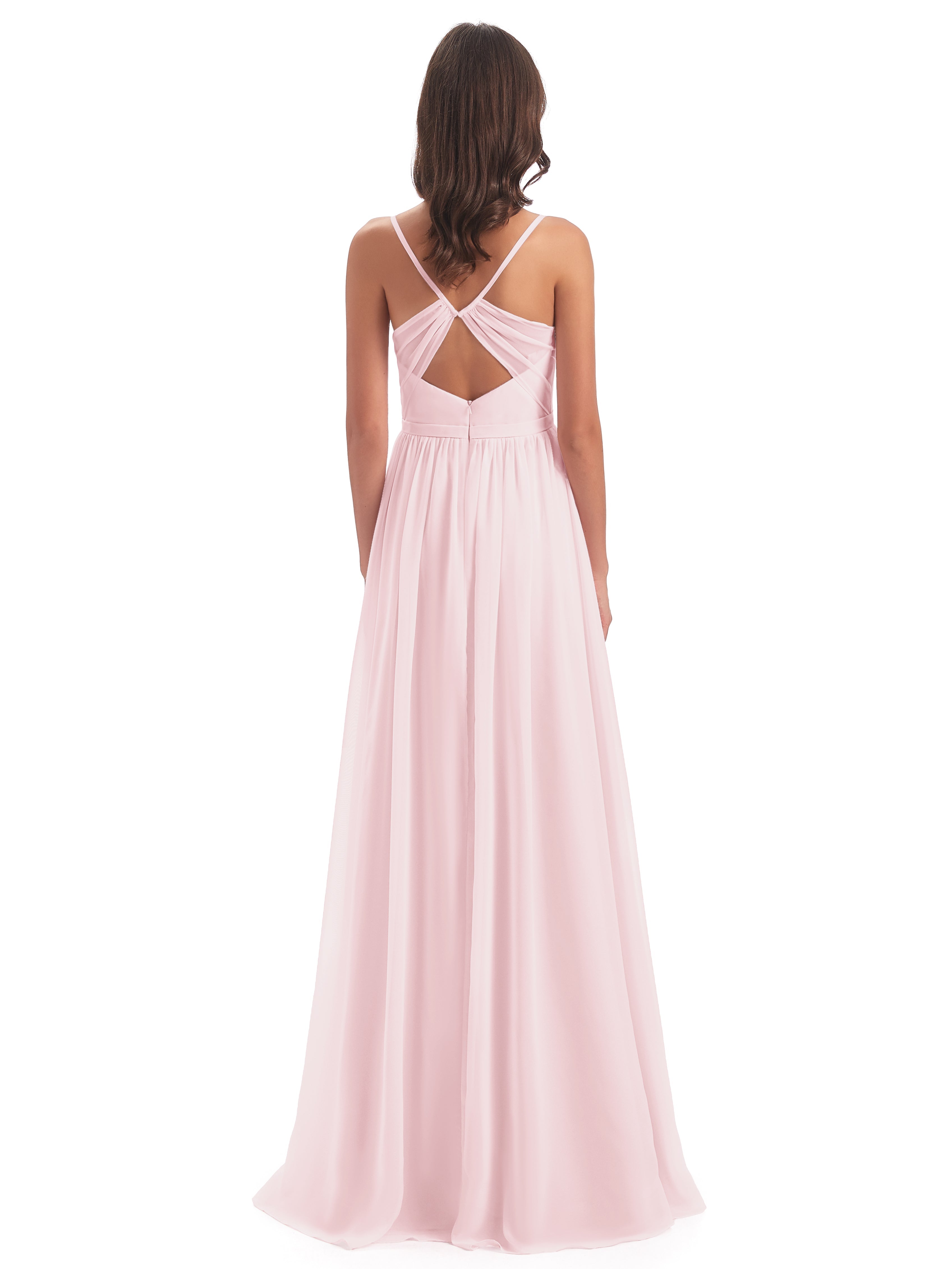 Robe De Demoiselle D Honneur Rose Pale Dos Ouvert Fendue Mousseline Robes Demoiselle D'Honneur