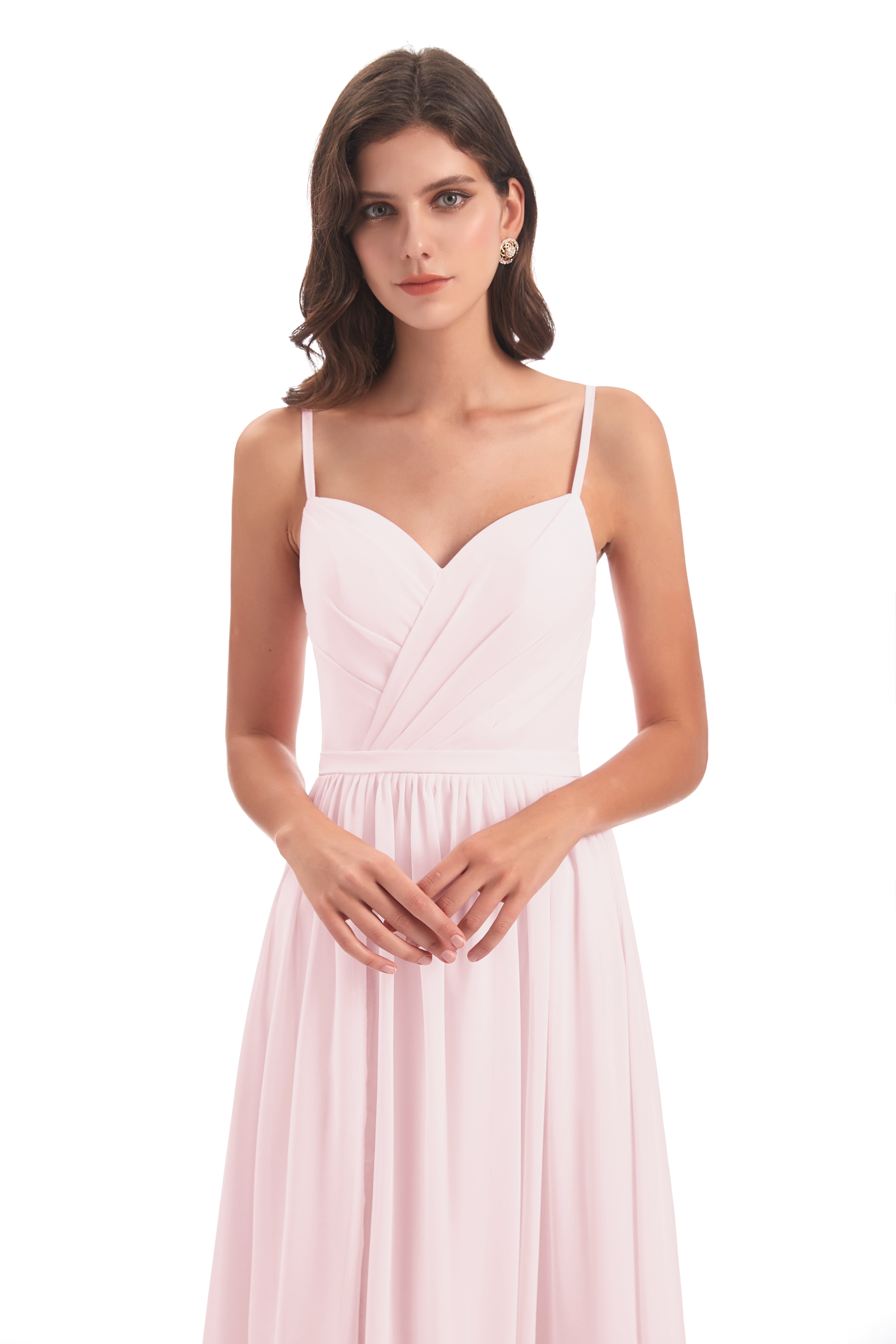 Robe De Demoiselle D Honneur Rose Pale Dos Ouvert Fendue Mousseline Robes Demoiselle D'Honneur