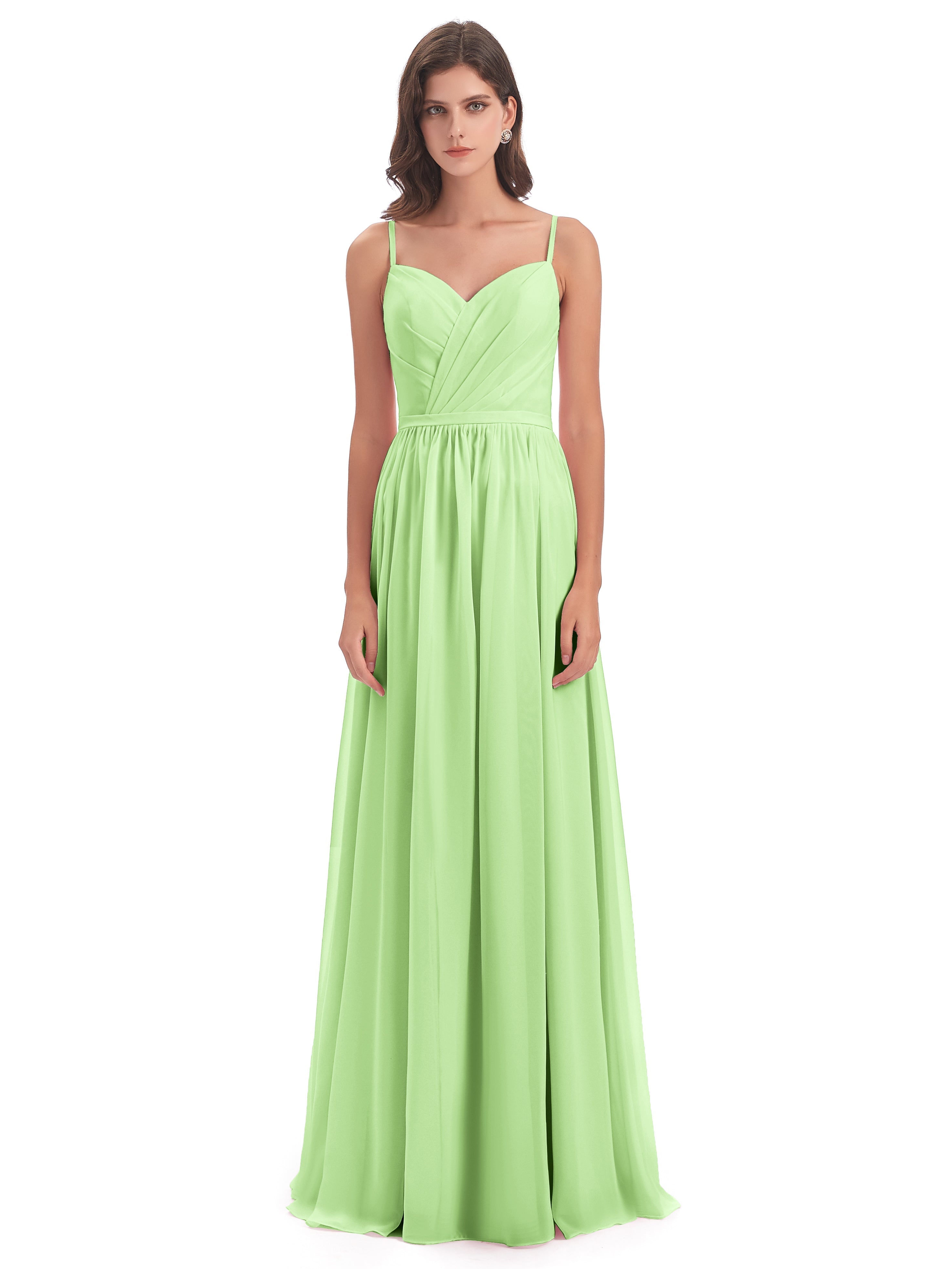 Robe Vert Sauge Demoiselle D Honneur Dos Ouvert Fendue Mousseline Robes Demoiselle D'Honneur