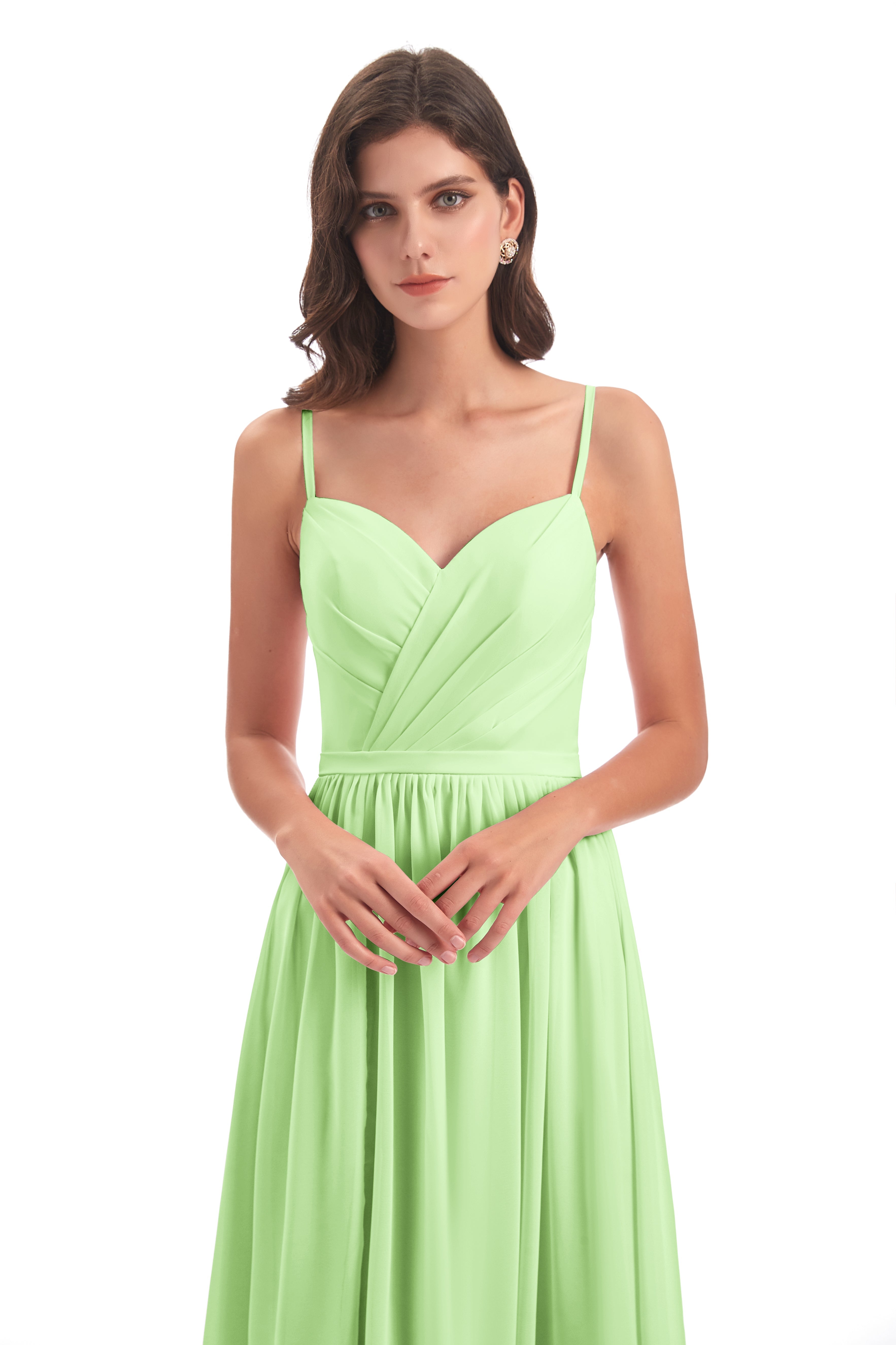 Robe Vert Sauge Demoiselle D Honneur Dos Ouvert Fendue Mousseline Robes Demoiselle D'Honneur