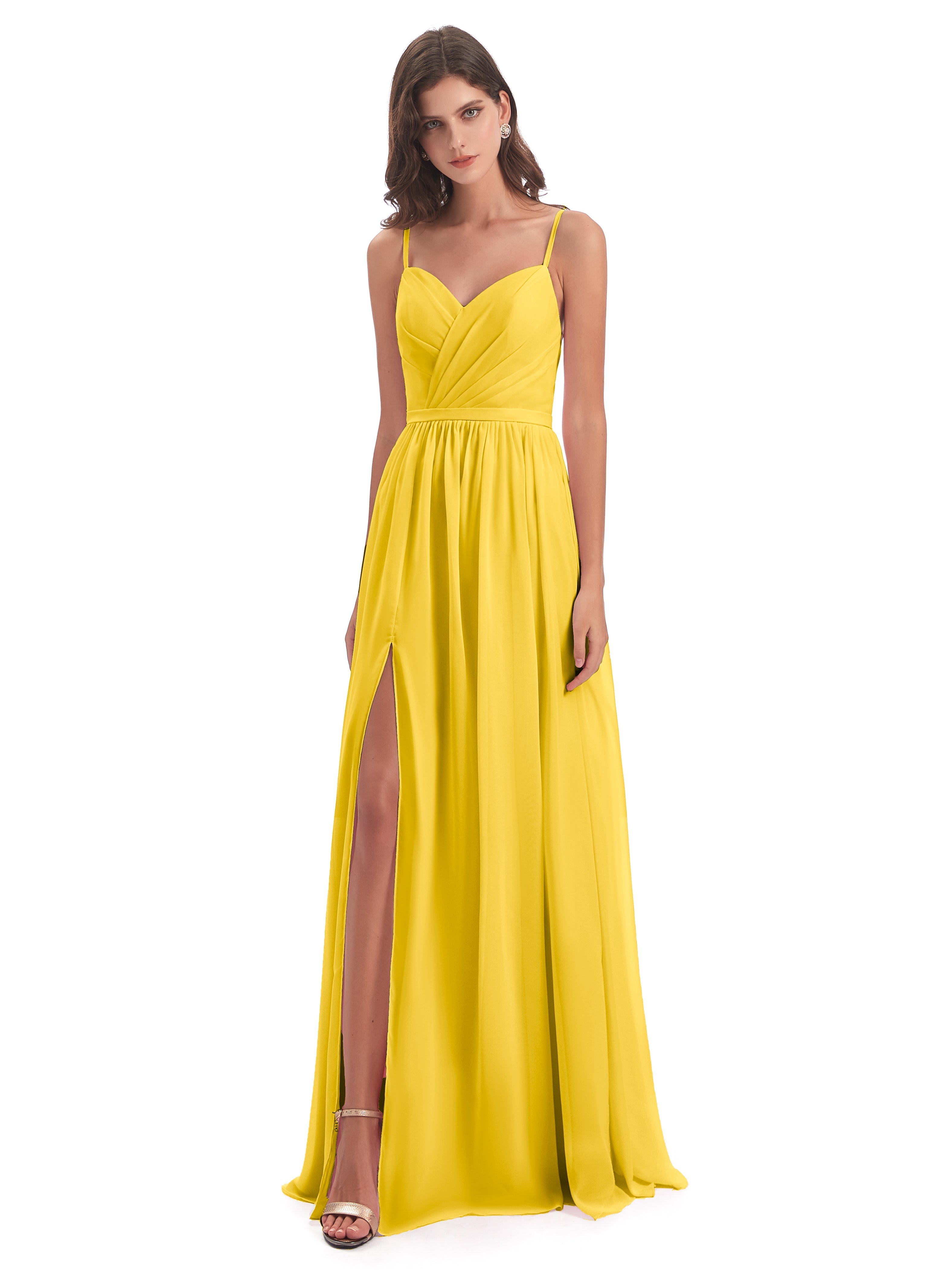Robe De Demoiselle D'Honneur Souci Dos Ouvert Fendue Mousseline Robes Demoiselle D'Honneur