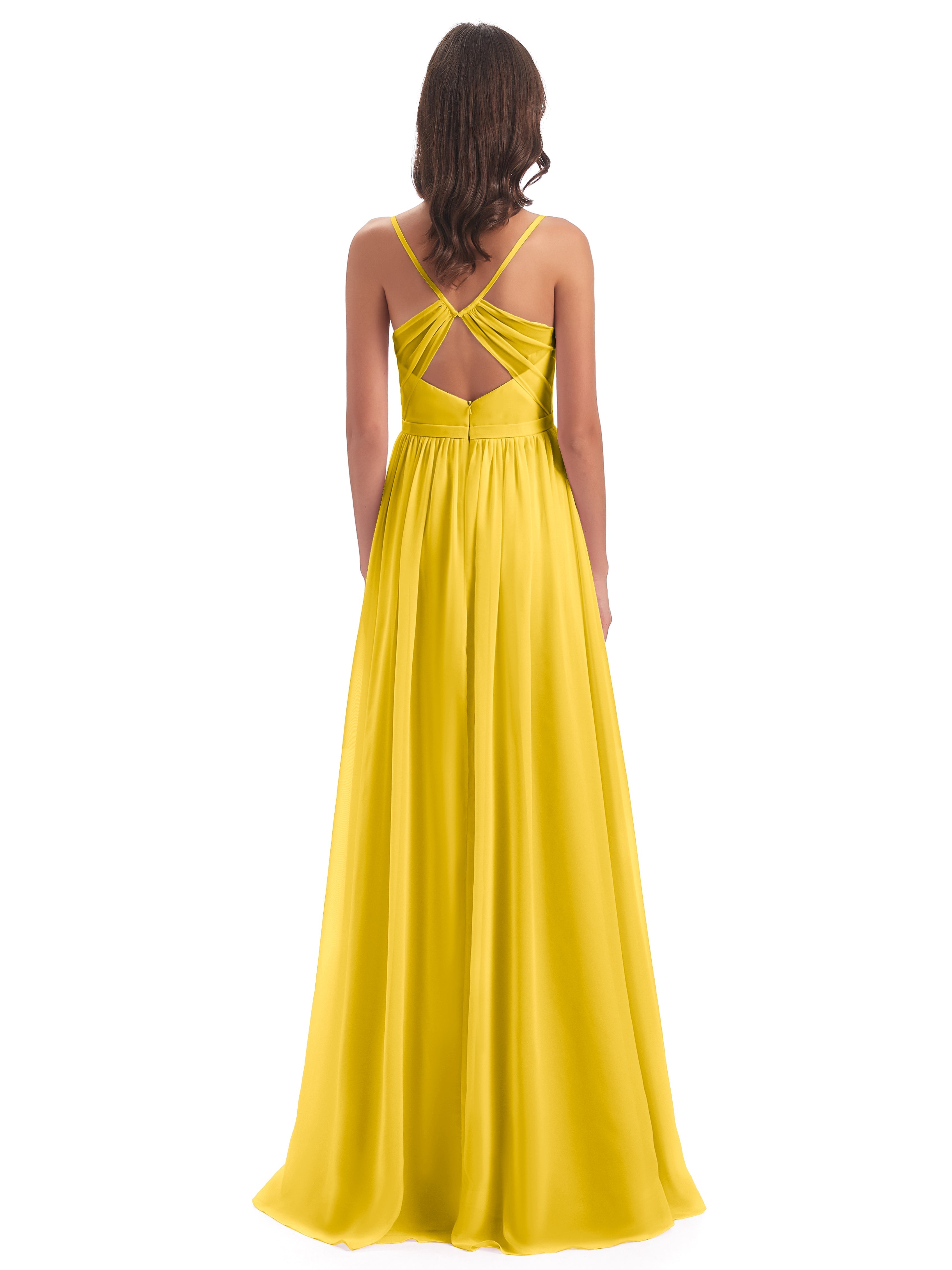 Robe De Demoiselle D'Honneur Souci Dos Ouvert Fendue Mousseline Robes Demoiselle D'Honneur