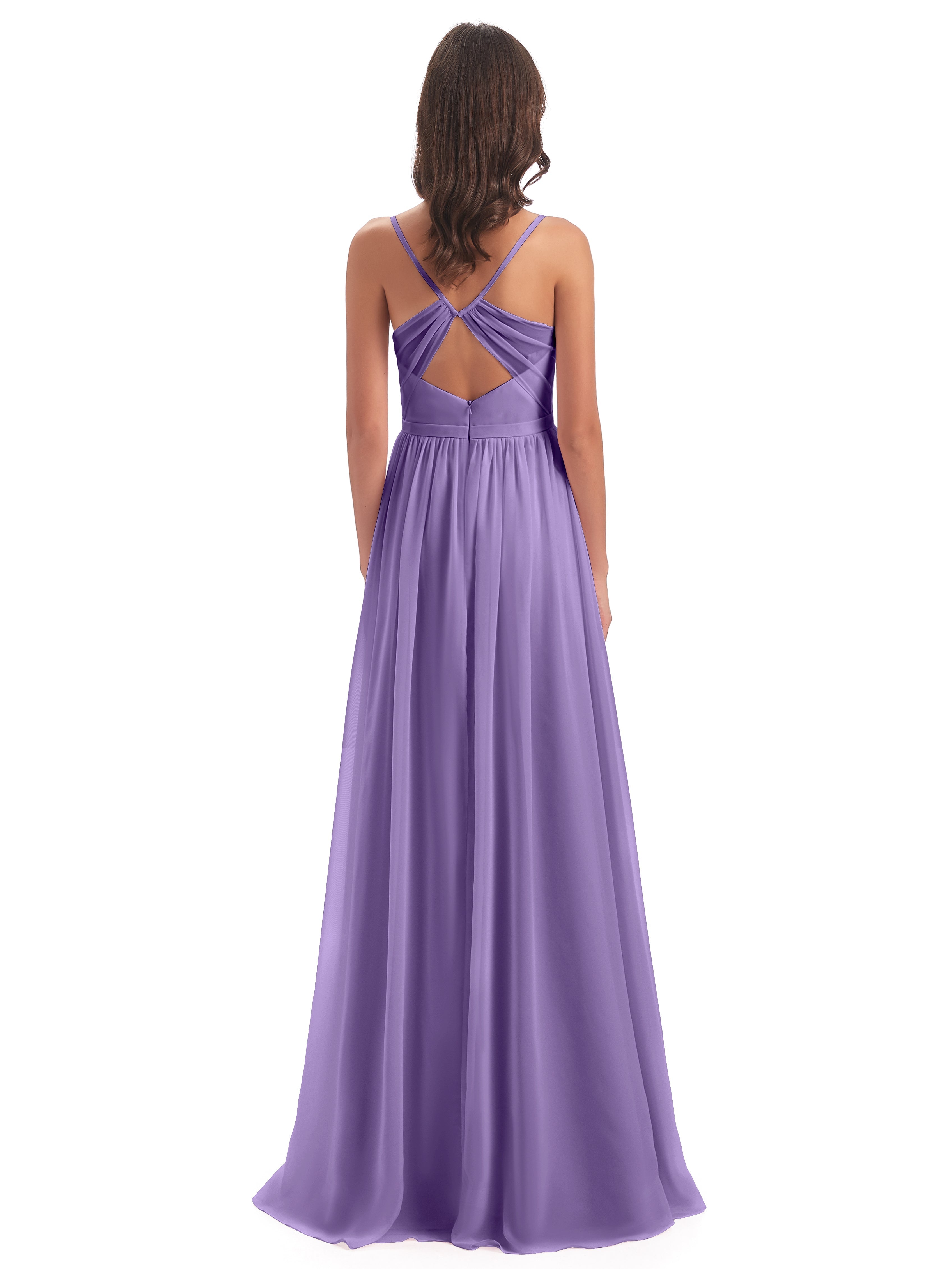 Robes De Demoiselle D'Honneur Tahiti Dos Ouvert Fendue Mousseline Robes Demoiselle D'Honneur