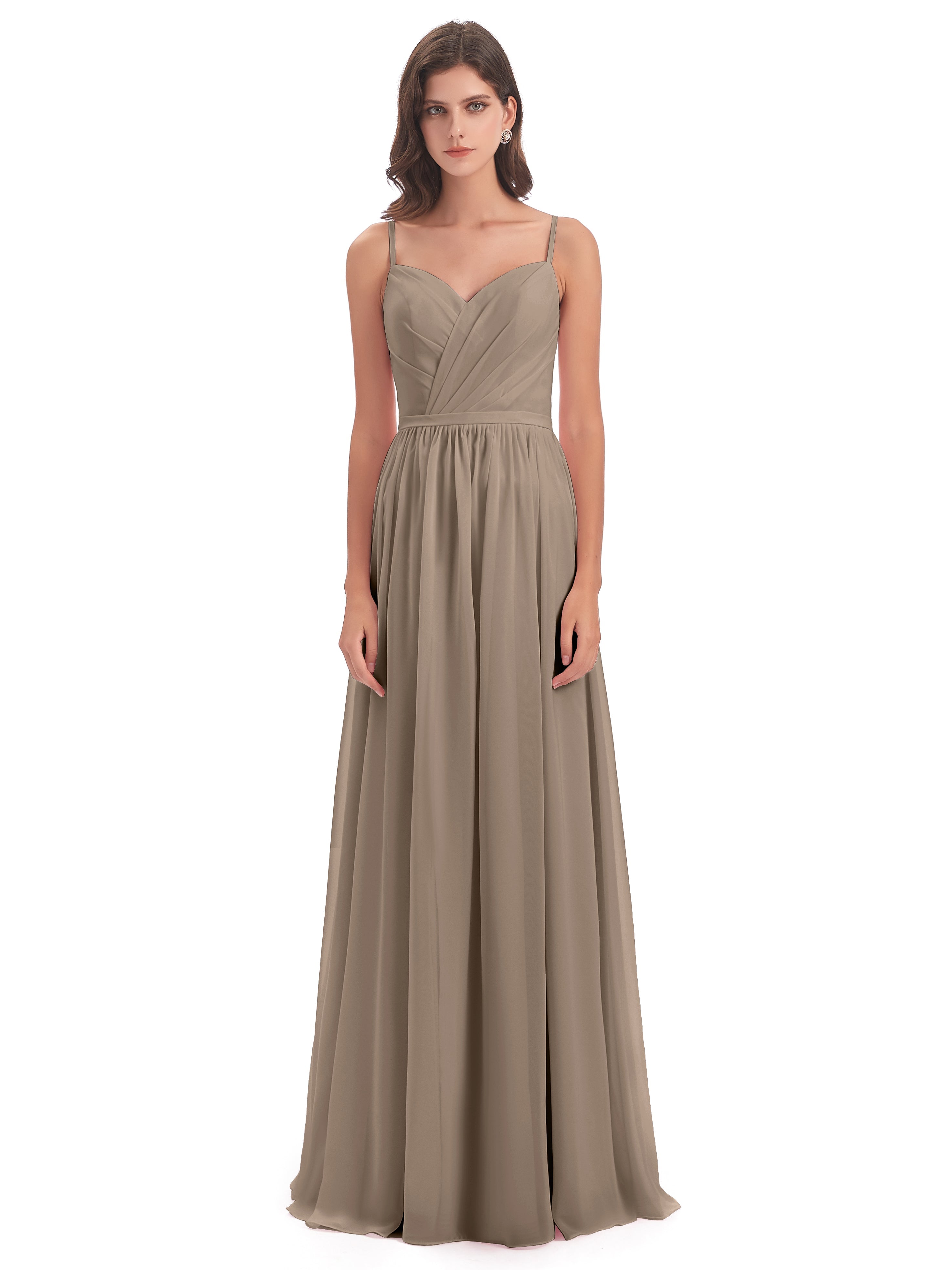 Robe Demoiselle D Honneur Taupe Dos Ouvert Fendue Mousseline Robes Demoiselle D'Honneur