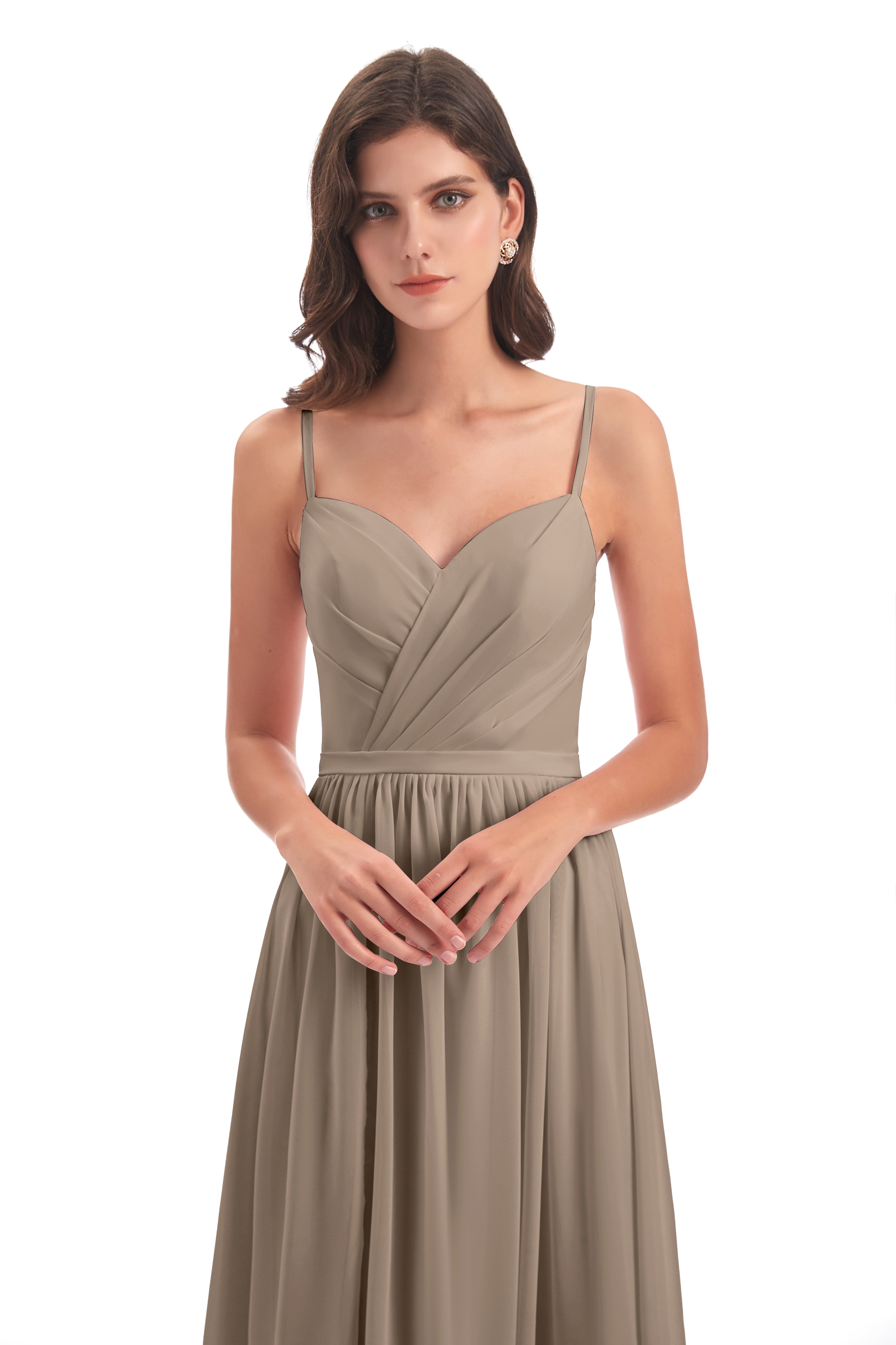 Robe Demoiselle D Honneur Taupe Dos Ouvert Fendue Mousseline Robes Demoiselle D'Honneur