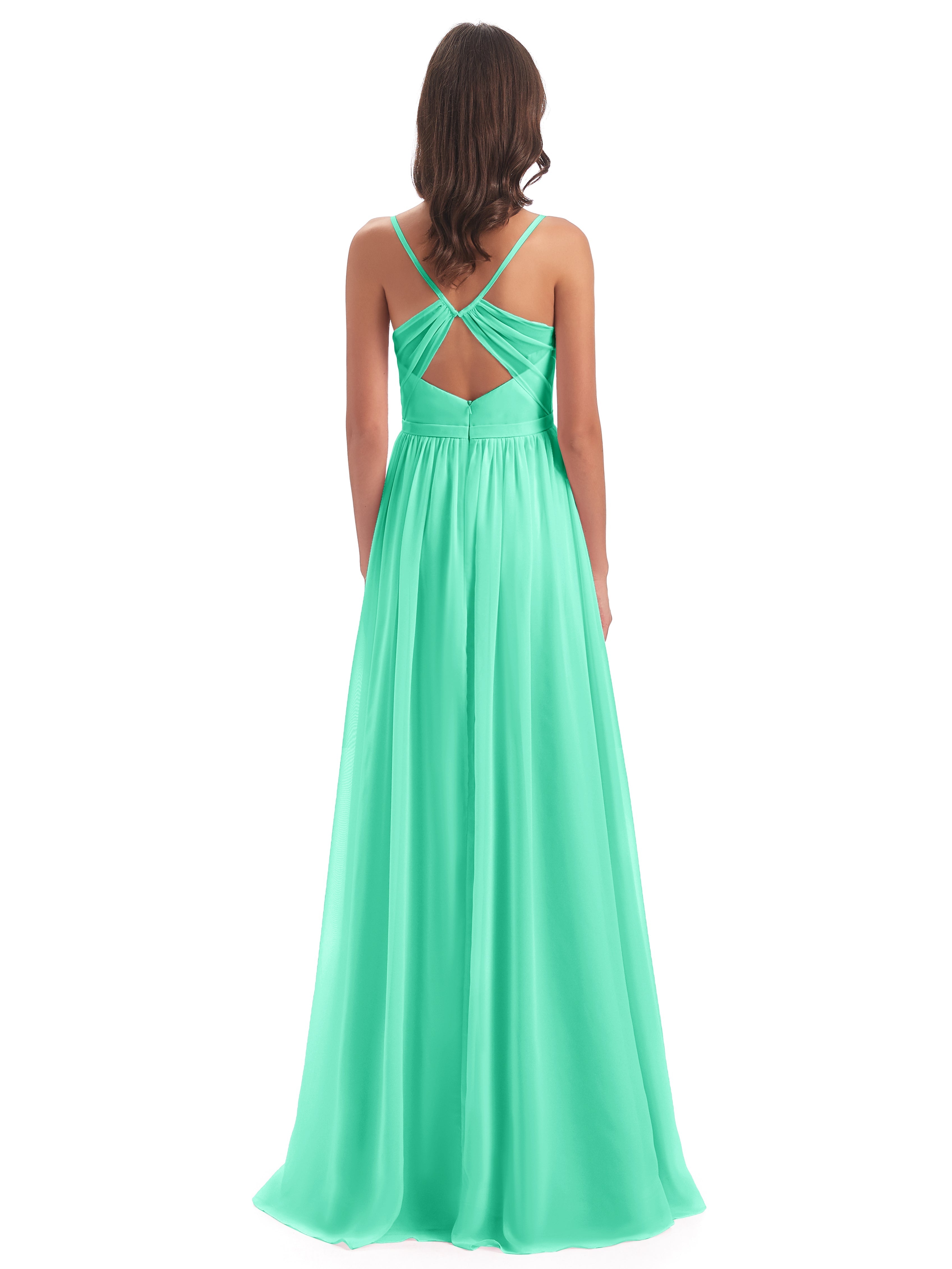 Robe Demoiselle D Honneur Turquoise Dos Ouvert Fendue Mousseline Robes Demoiselle D'Honneur