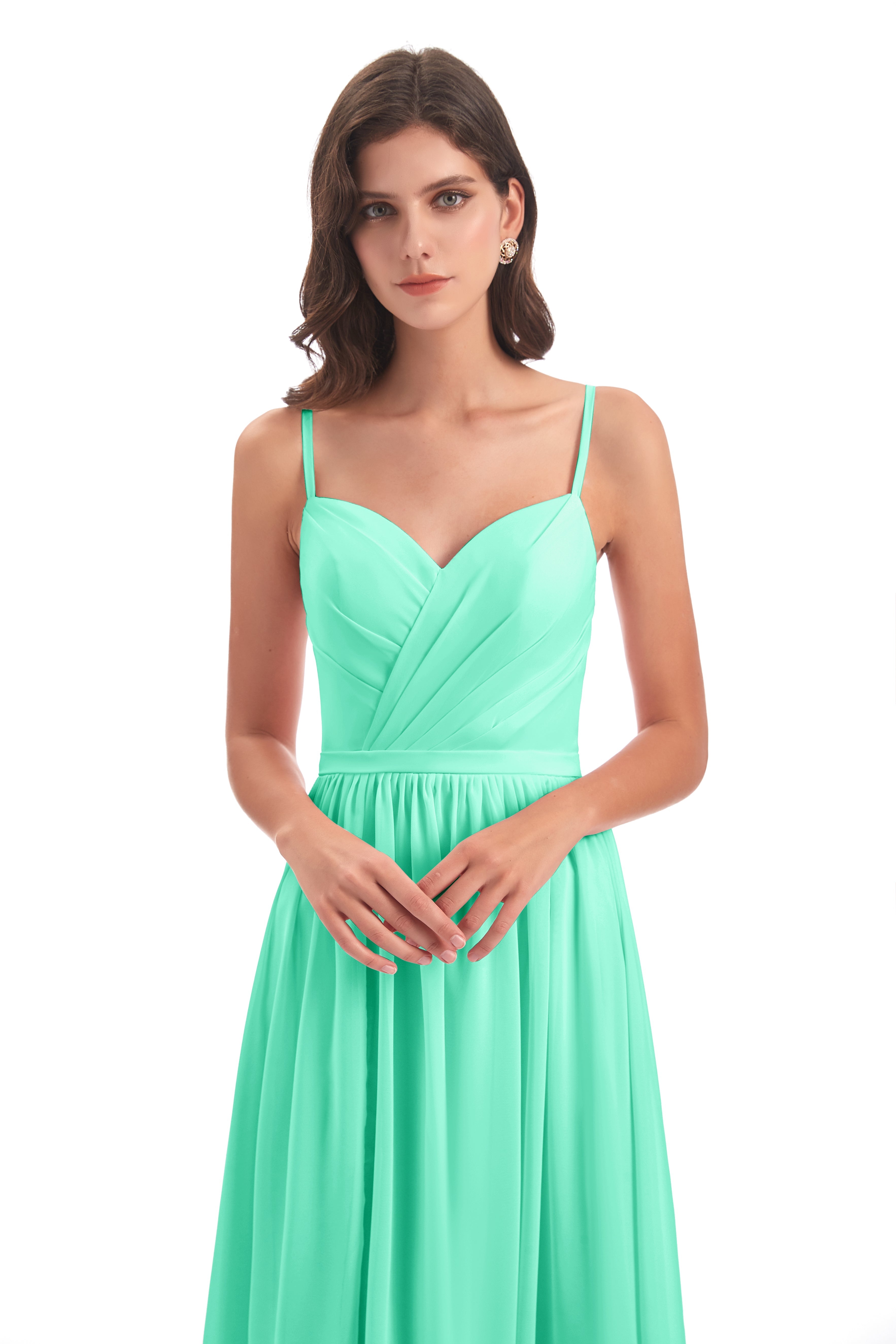 Robe Demoiselle D Honneur Turquoise Dos Ouvert Fendue Mousseline Robes Demoiselle D'Honneur