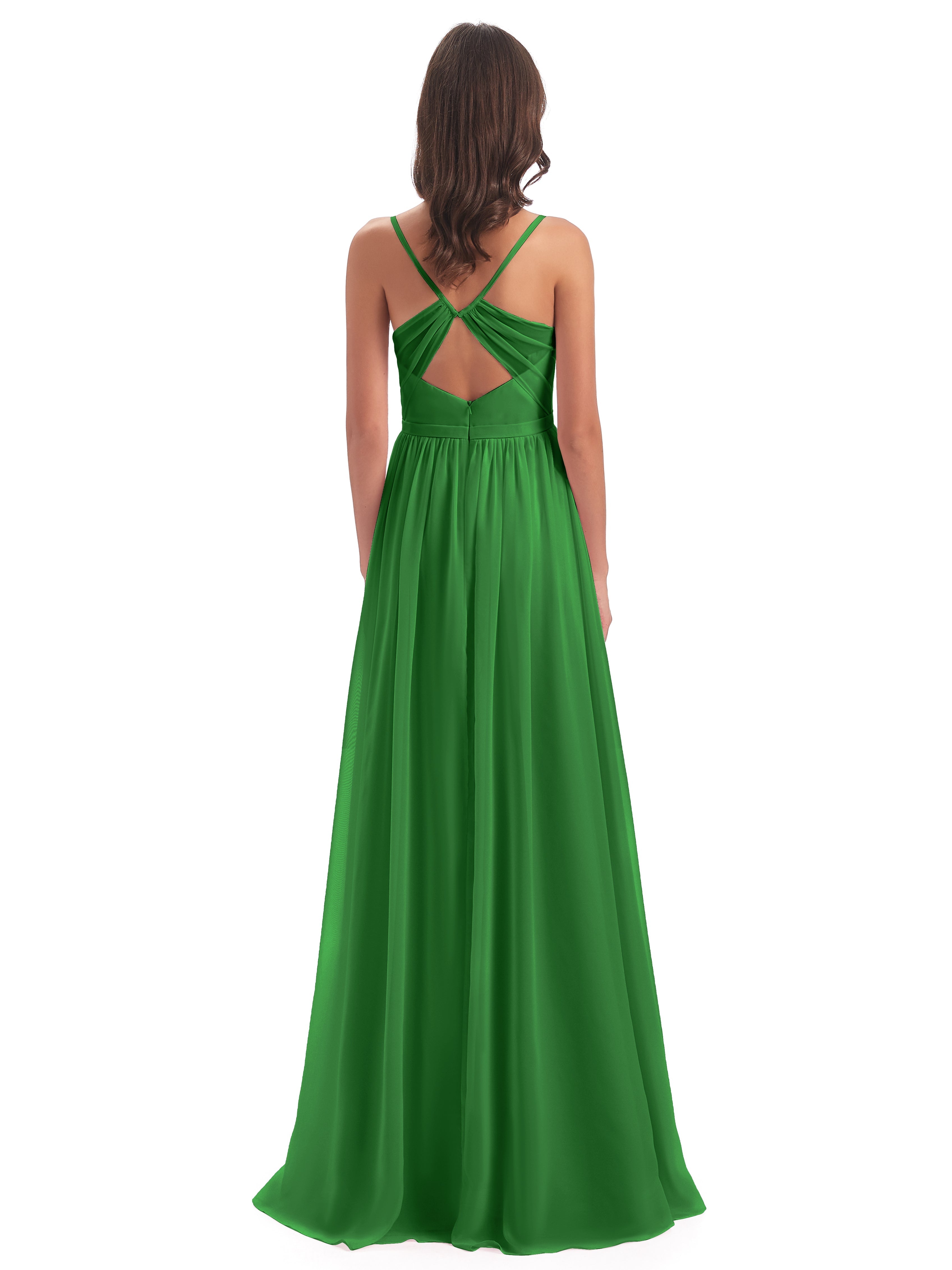 Robe De Demoiselle D'Honneur Verte Dos Ouvert Fendue Mousseline Robes Demoiselle D'Honneur