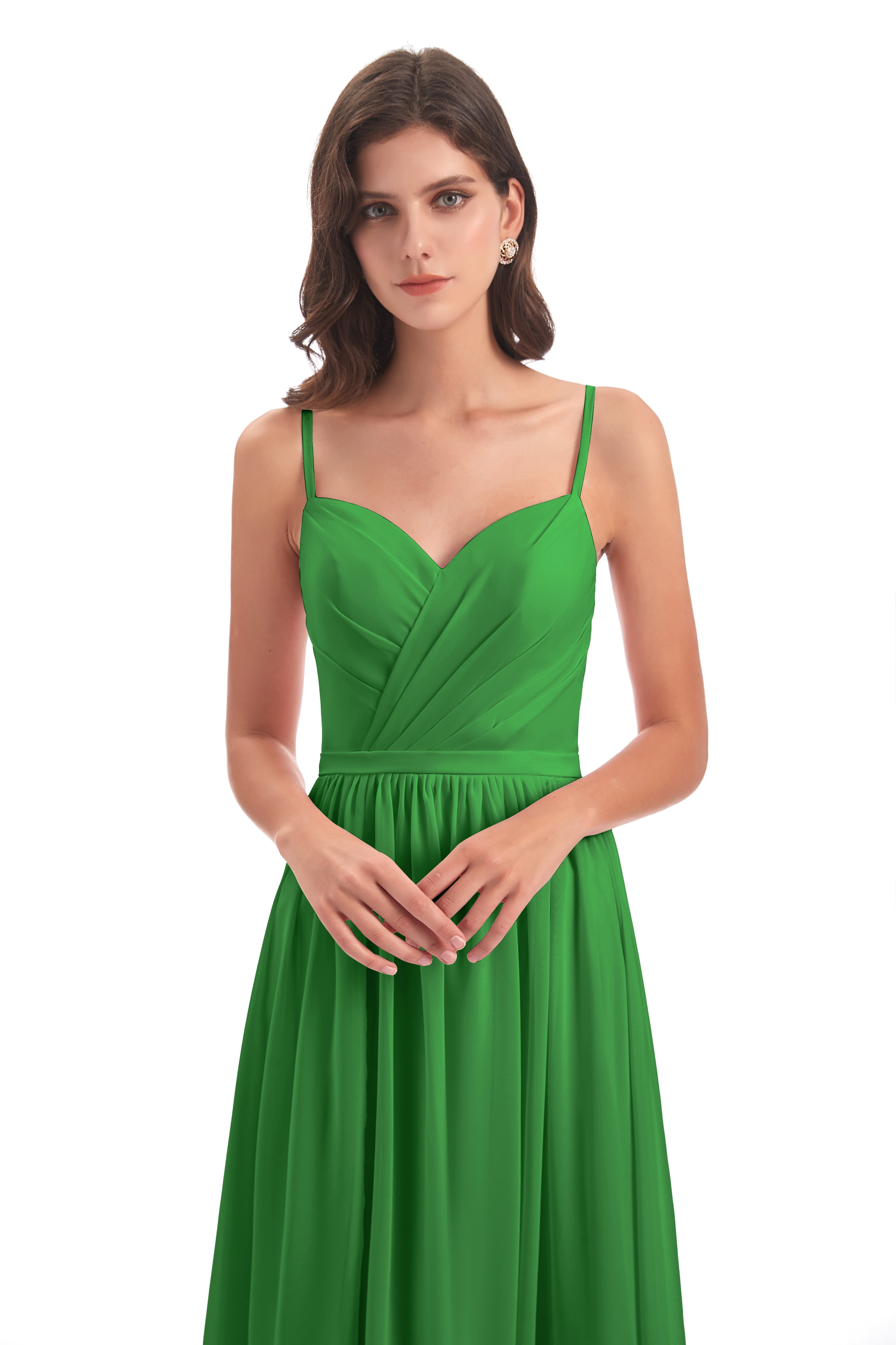 Robe De Demoiselle D'Honneur Verte Dos Ouvert Fendue Mousseline Robes Demoiselle D'Honneur