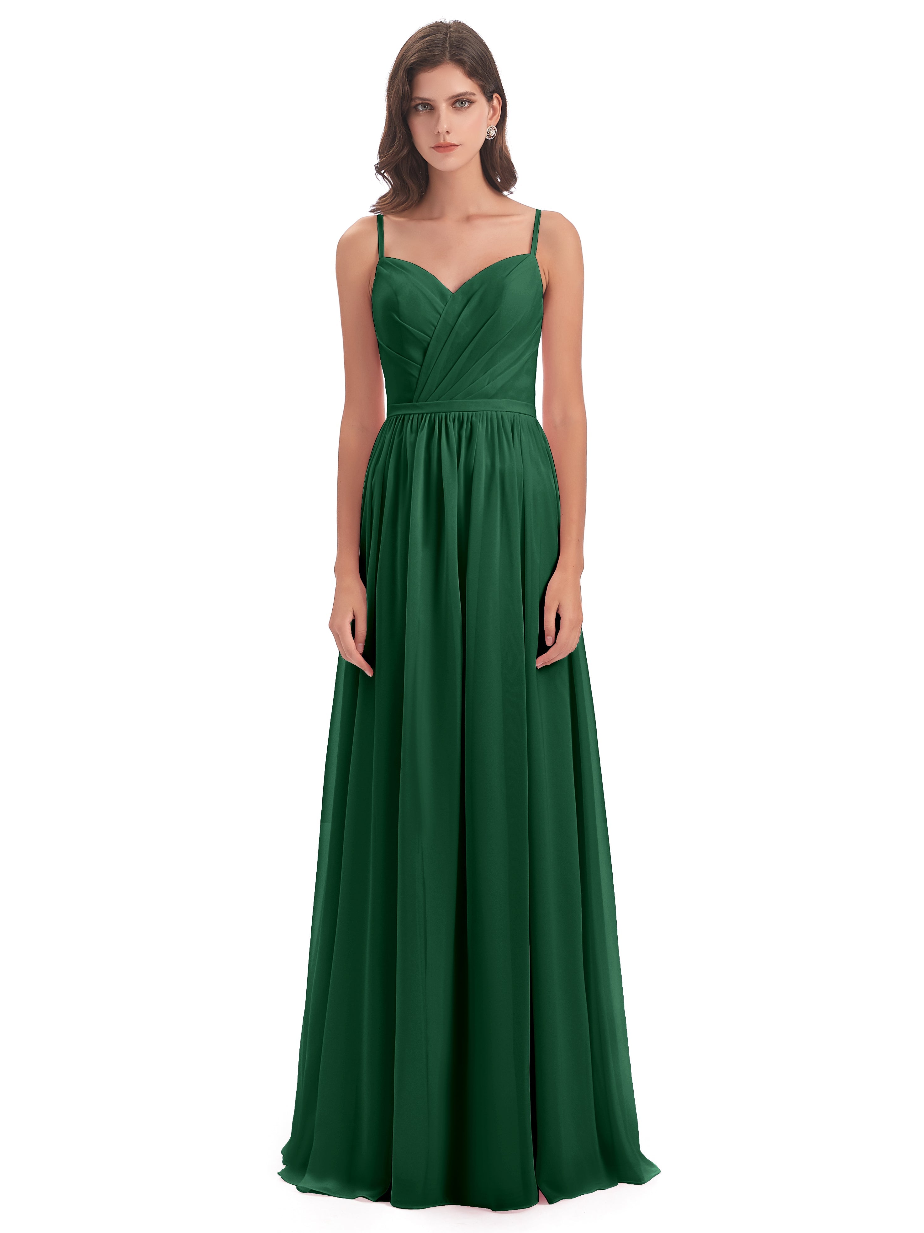 Robe Demoiselle D Honneur Vert Foncé Dos Ouvert Fendue Mousseline Robes Demoiselle D'Honneur