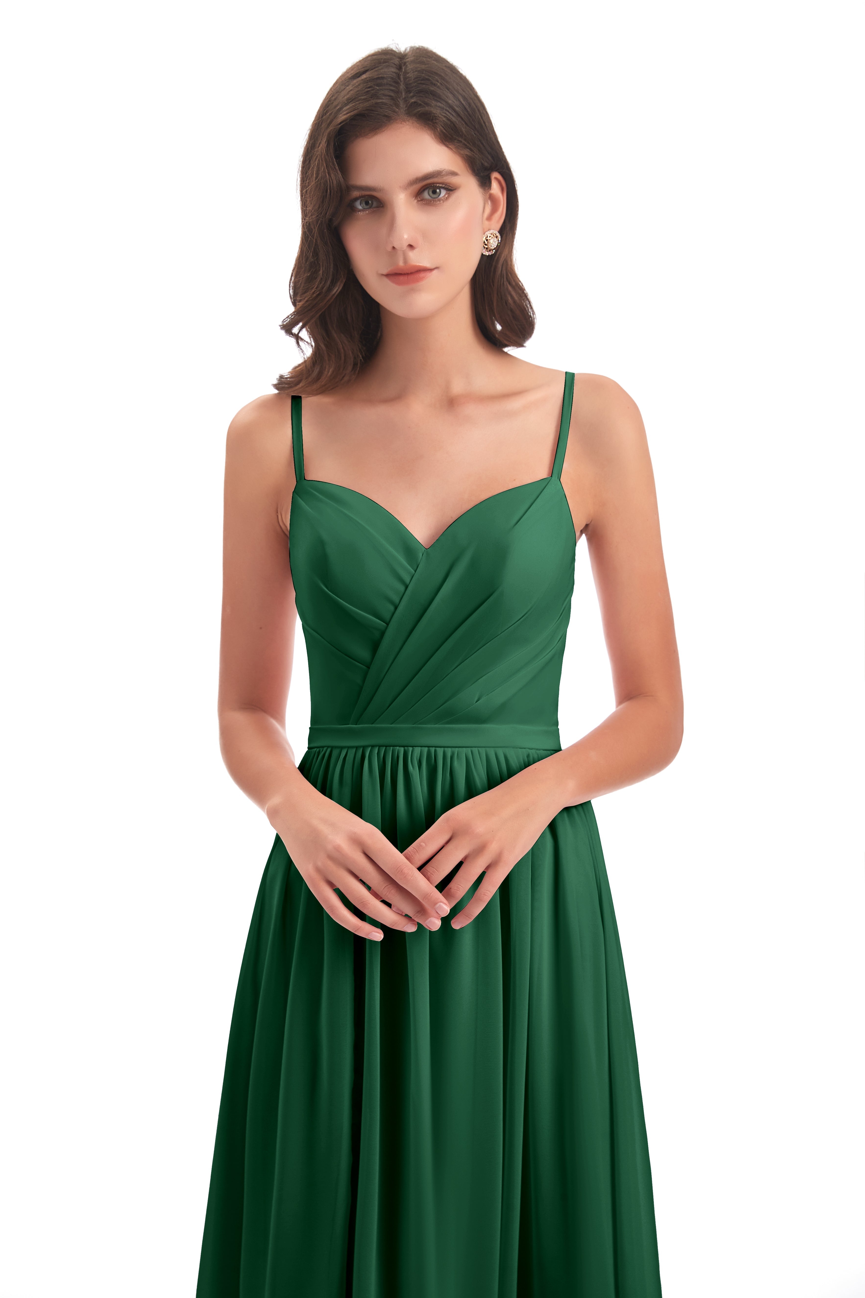Robe Demoiselle D Honneur Vert Foncé Dos Ouvert Fendue Mousseline Robes Demoiselle D'Honneur