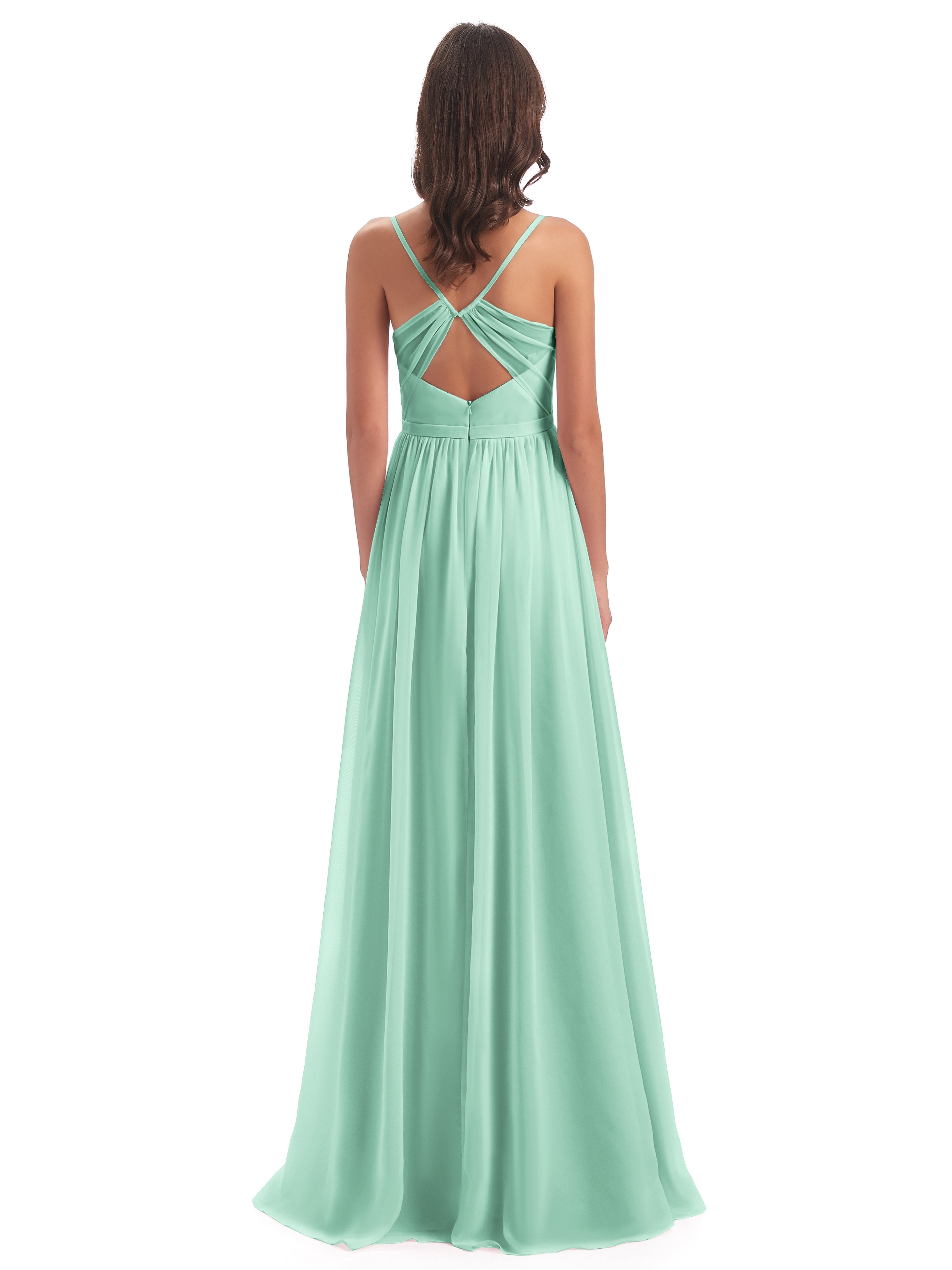 Robe Demoiselle D Honneur Menthe Dos Ouvert Fendue Mousseline Robes Demoiselle D'Honneur