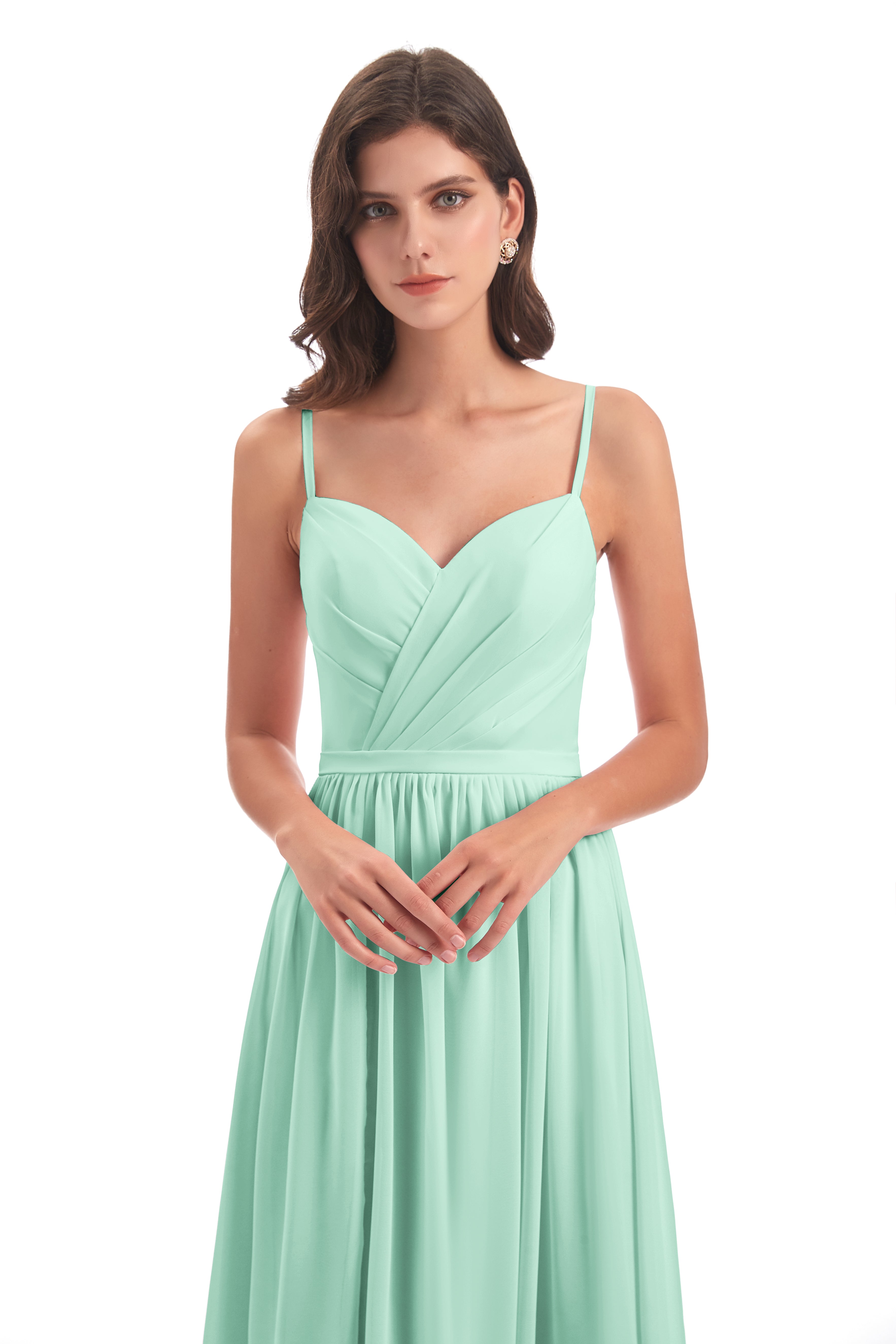 Robe Demoiselle D Honneur Menthe Dos Ouvert Fendue Mousseline Robes Demoiselle D'Honneur