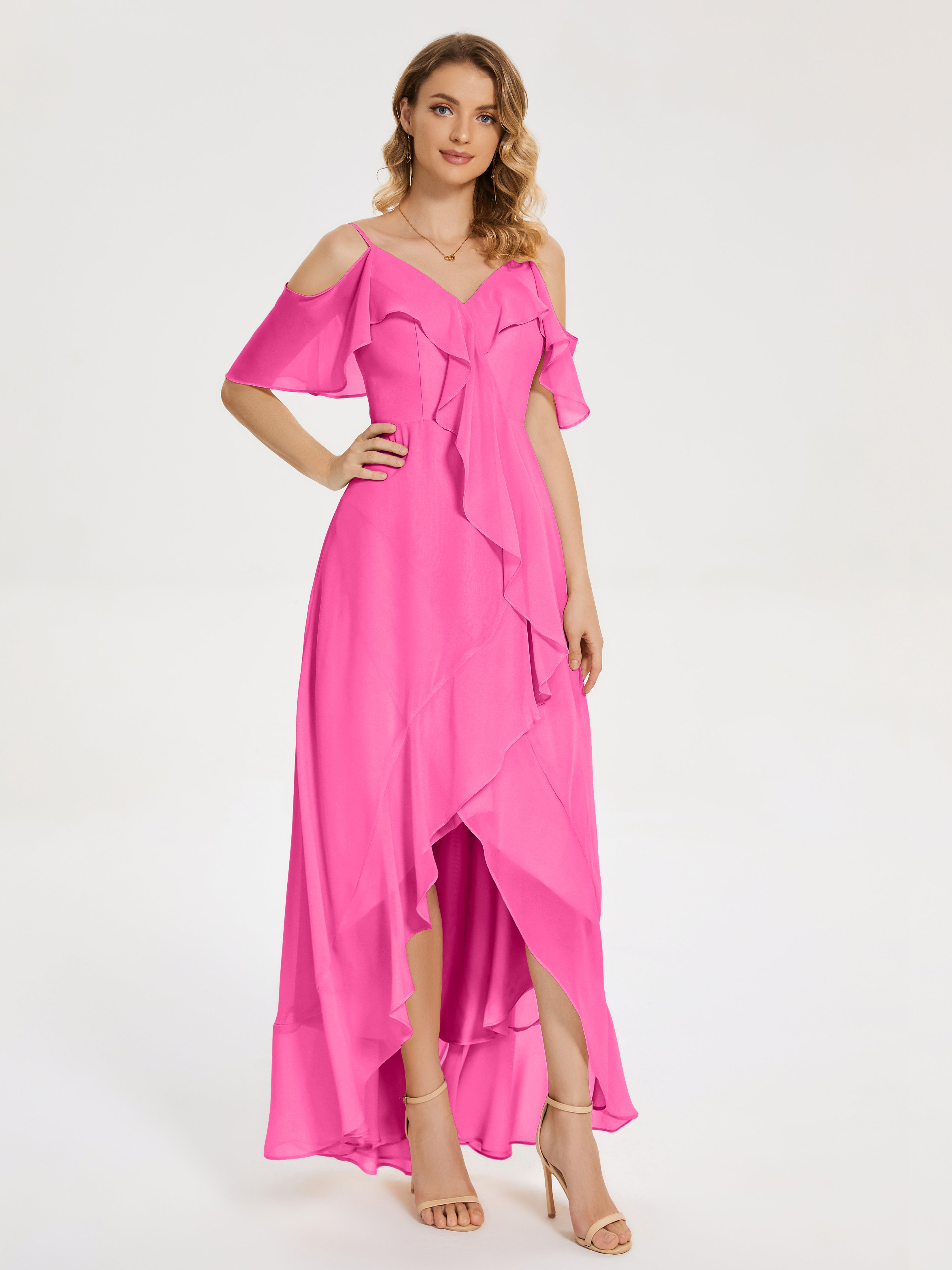 Robe Demoiselle D Honneur Azalée Asymétrique Mousseline Robes Demoiselle D'Honneur À Lacet