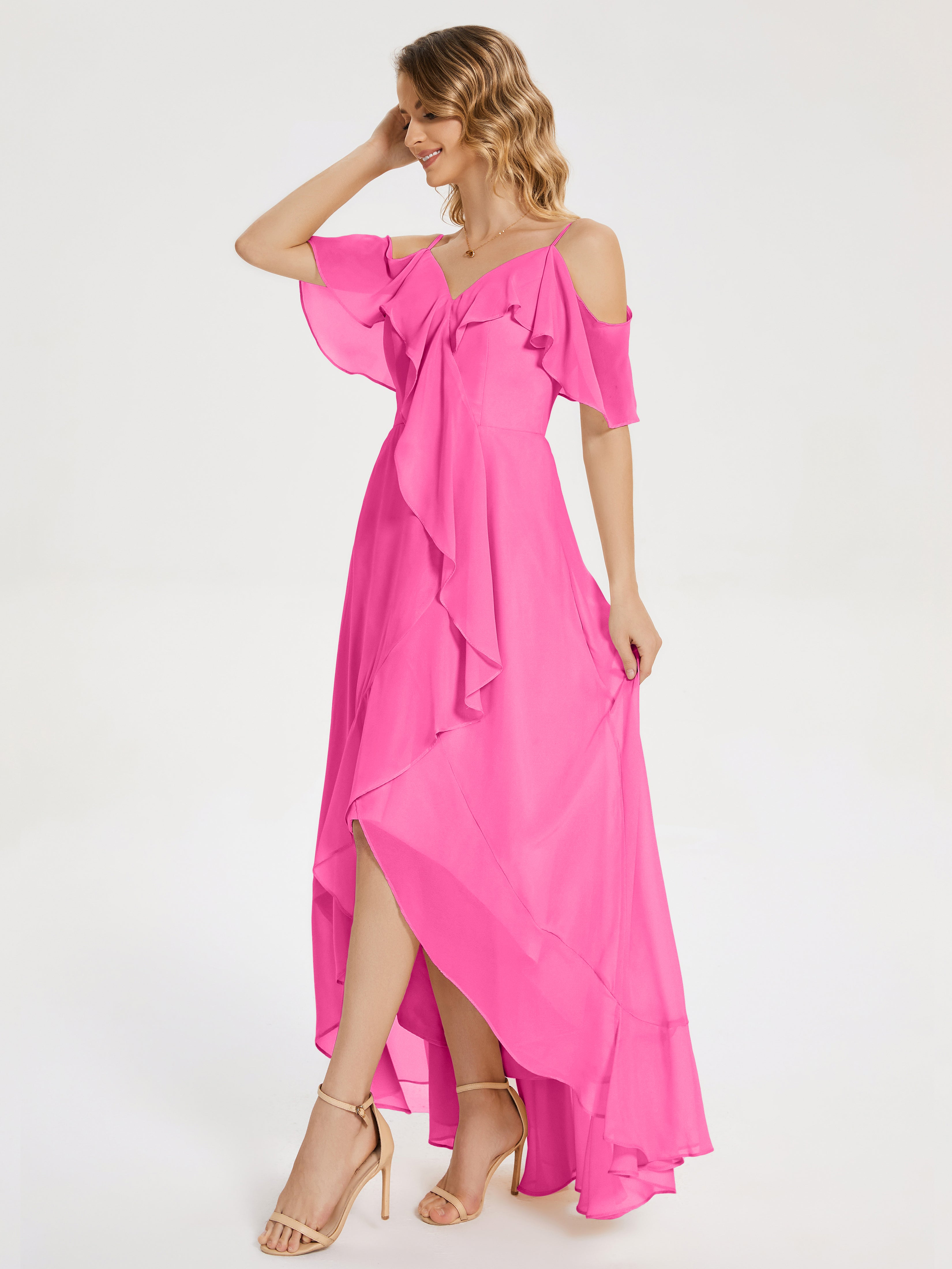 Robe Demoiselle D Honneur Azalée Asymétrique Mousseline Robes Demoiselle D'Honneur À Lacet