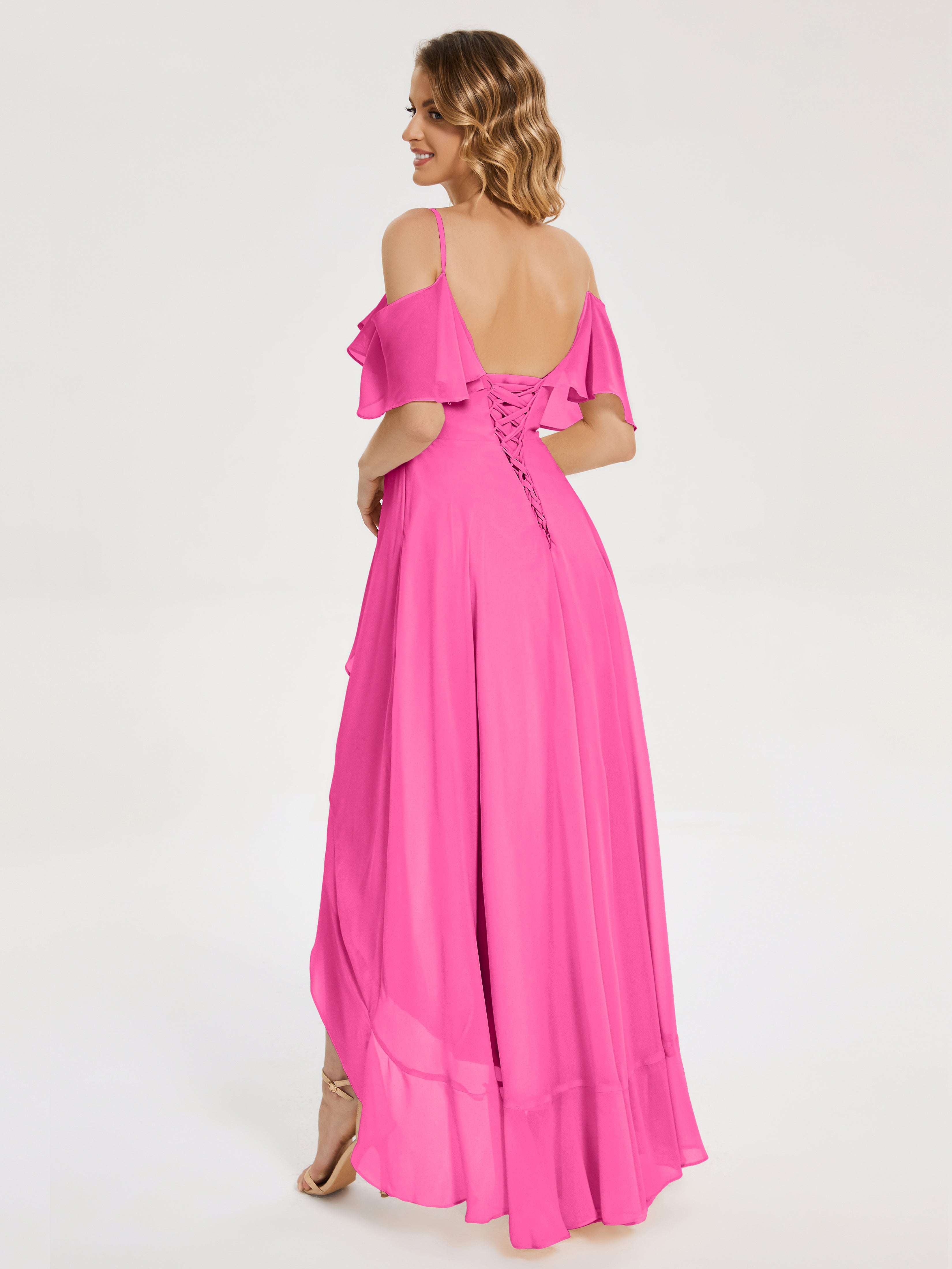 Robe Demoiselle D Honneur Azalée Asymétrique Mousseline Robes Demoiselle D'Honneur À Lacet