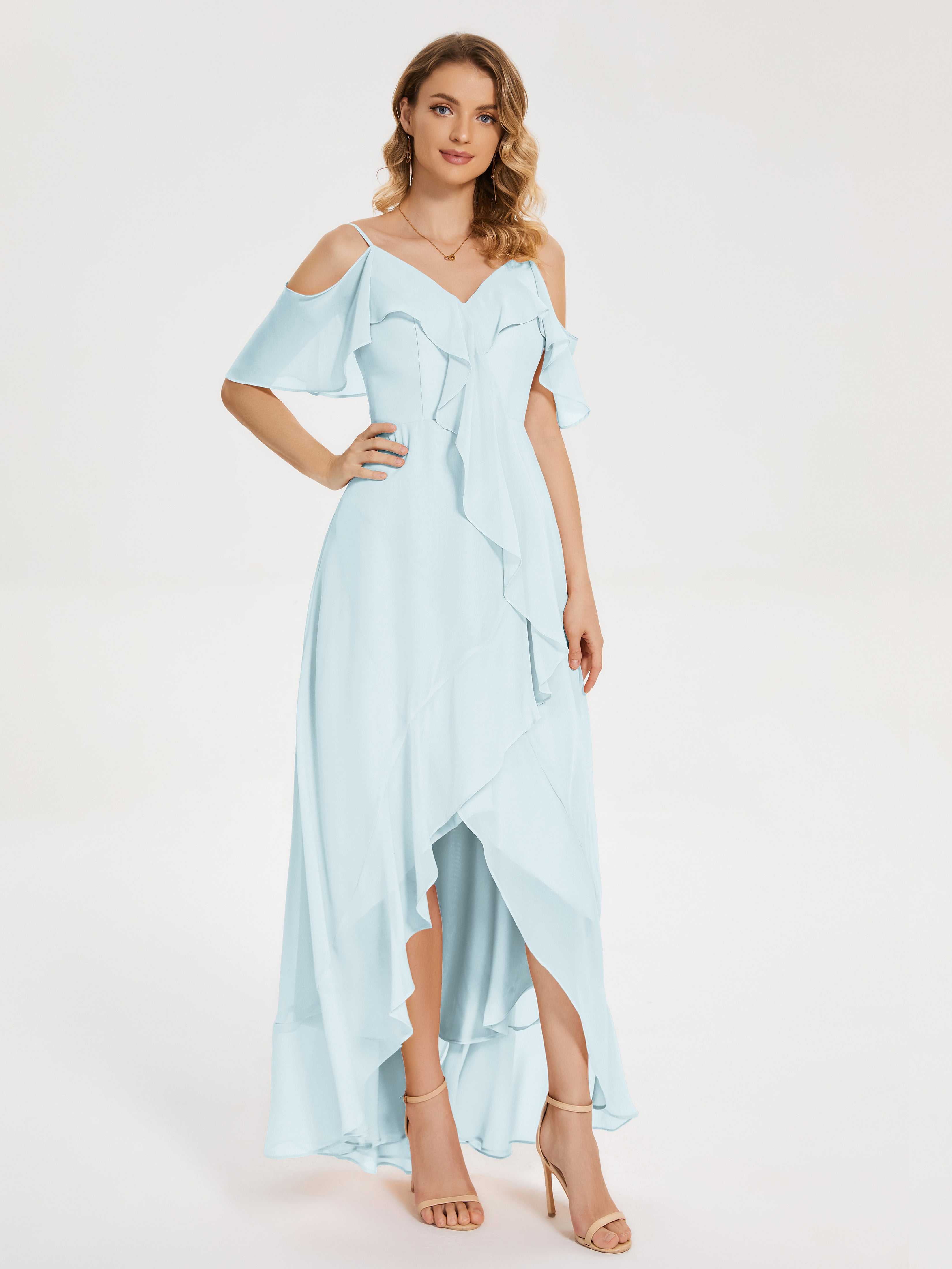 Robe De Demoiselle D'Honneur Brume Asymétrique Mousseline Robes Demoiselle D'Honneur À Lacet