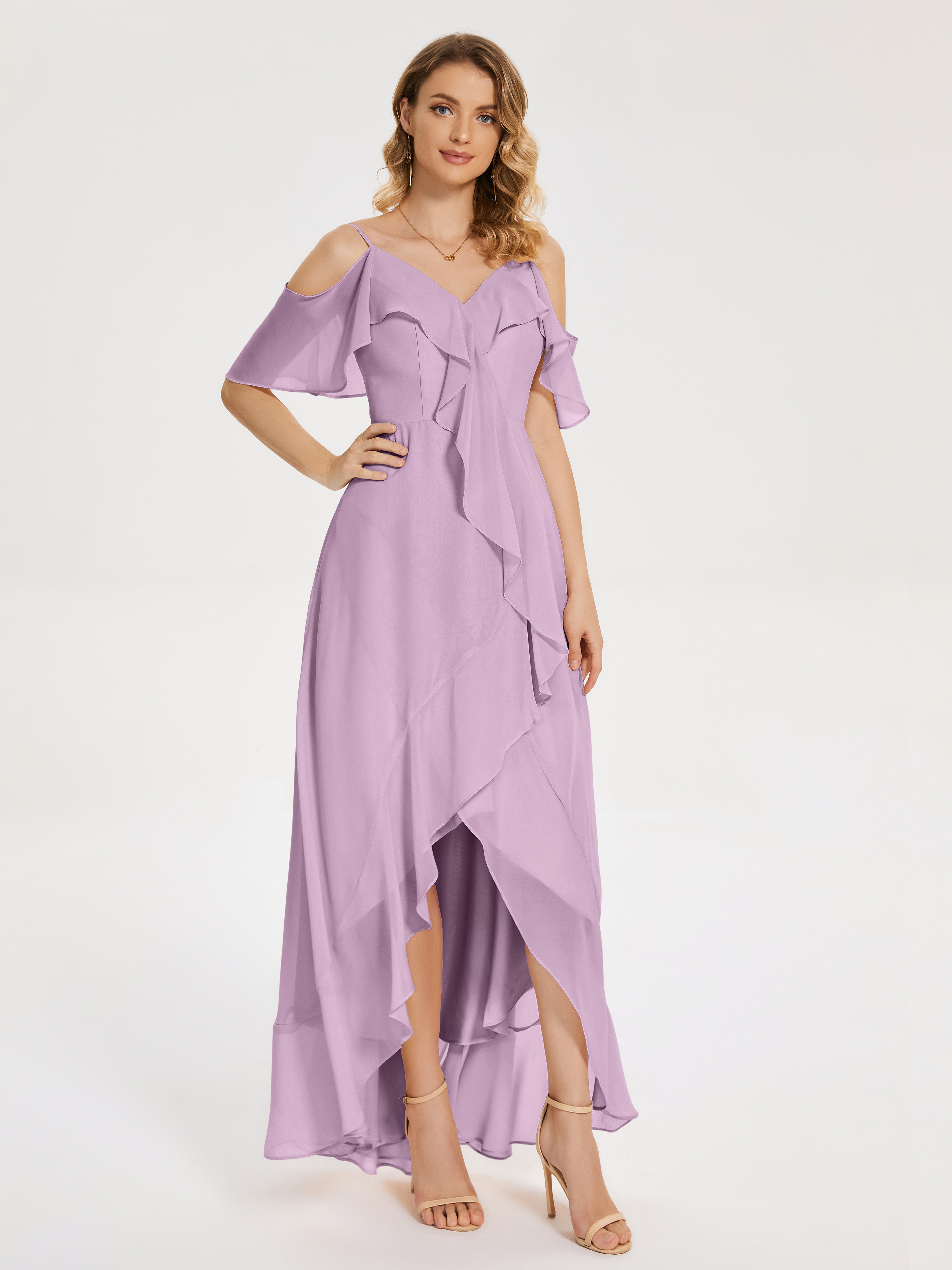 Robes De Demoiselle D'Honneur Glycine Asymétrique Mousseline Robes Demoiselle D'Honneur À Lacet