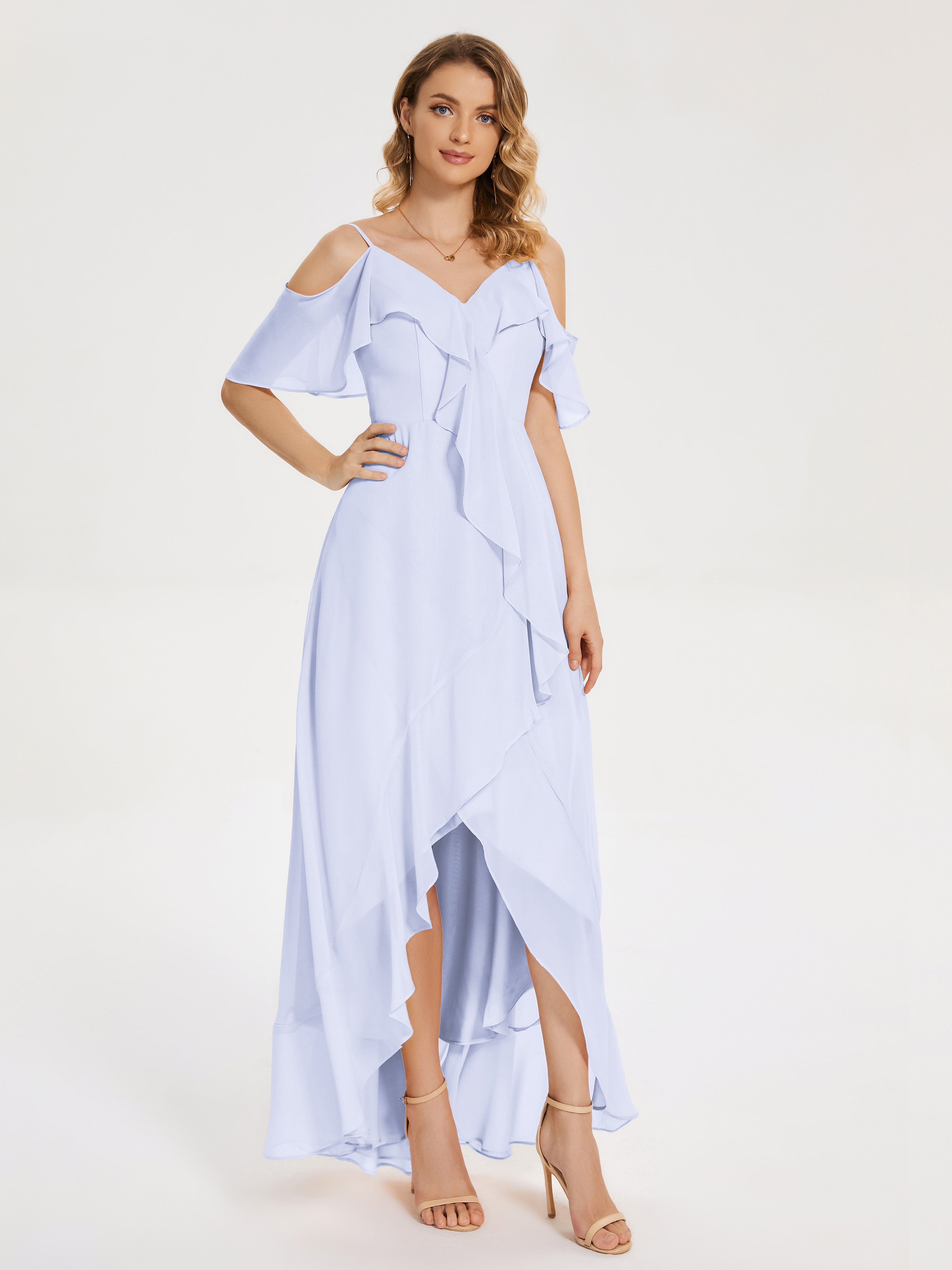 Robe Demoiselle D Honneur Lavande Asymétrique Mousseline Robes Demoiselle D'Honneur À Lacet