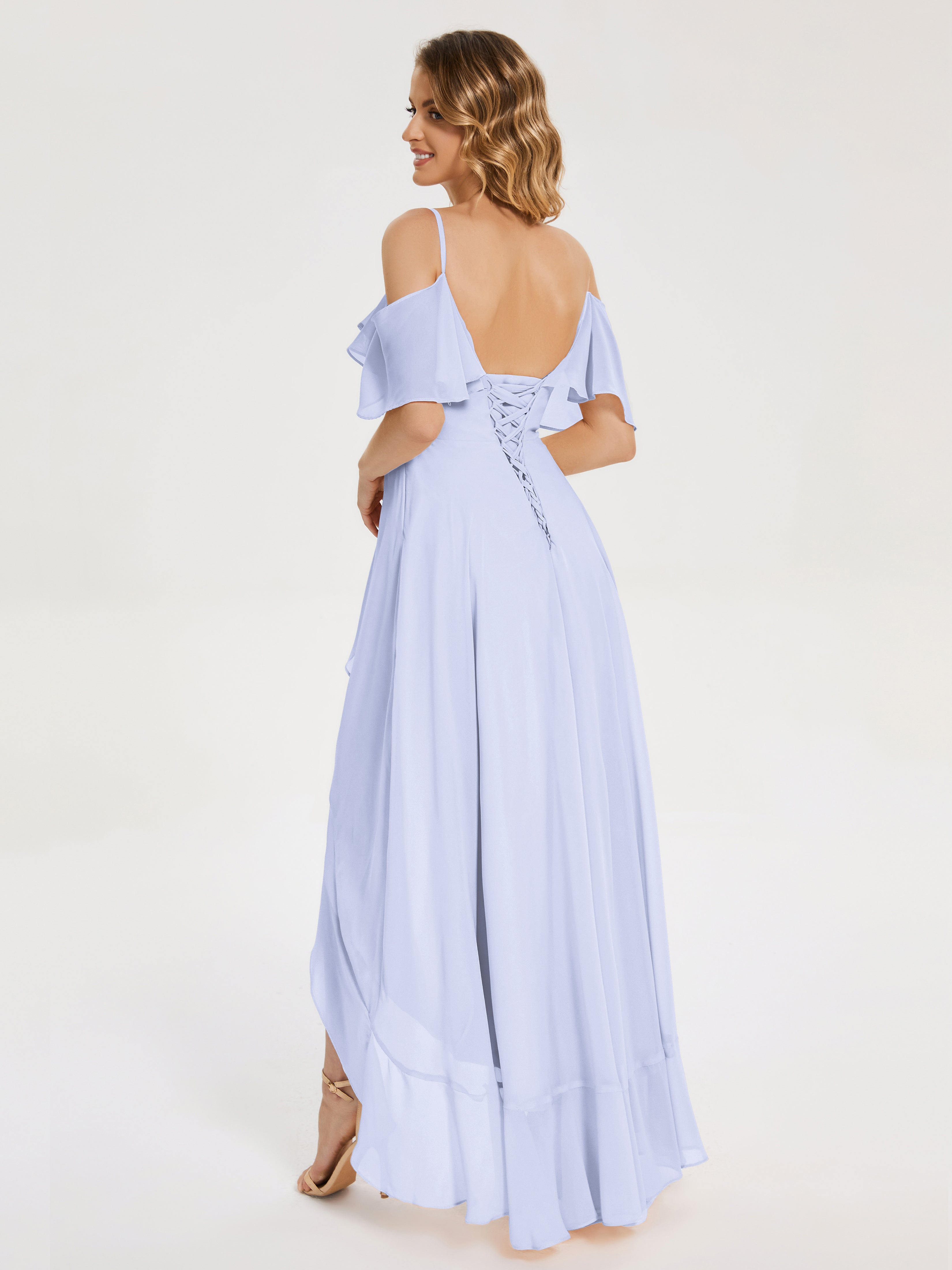 Robe Demoiselle D Honneur Lavande Asymétrique Mousseline Robes Demoiselle D'Honneur À Lacet