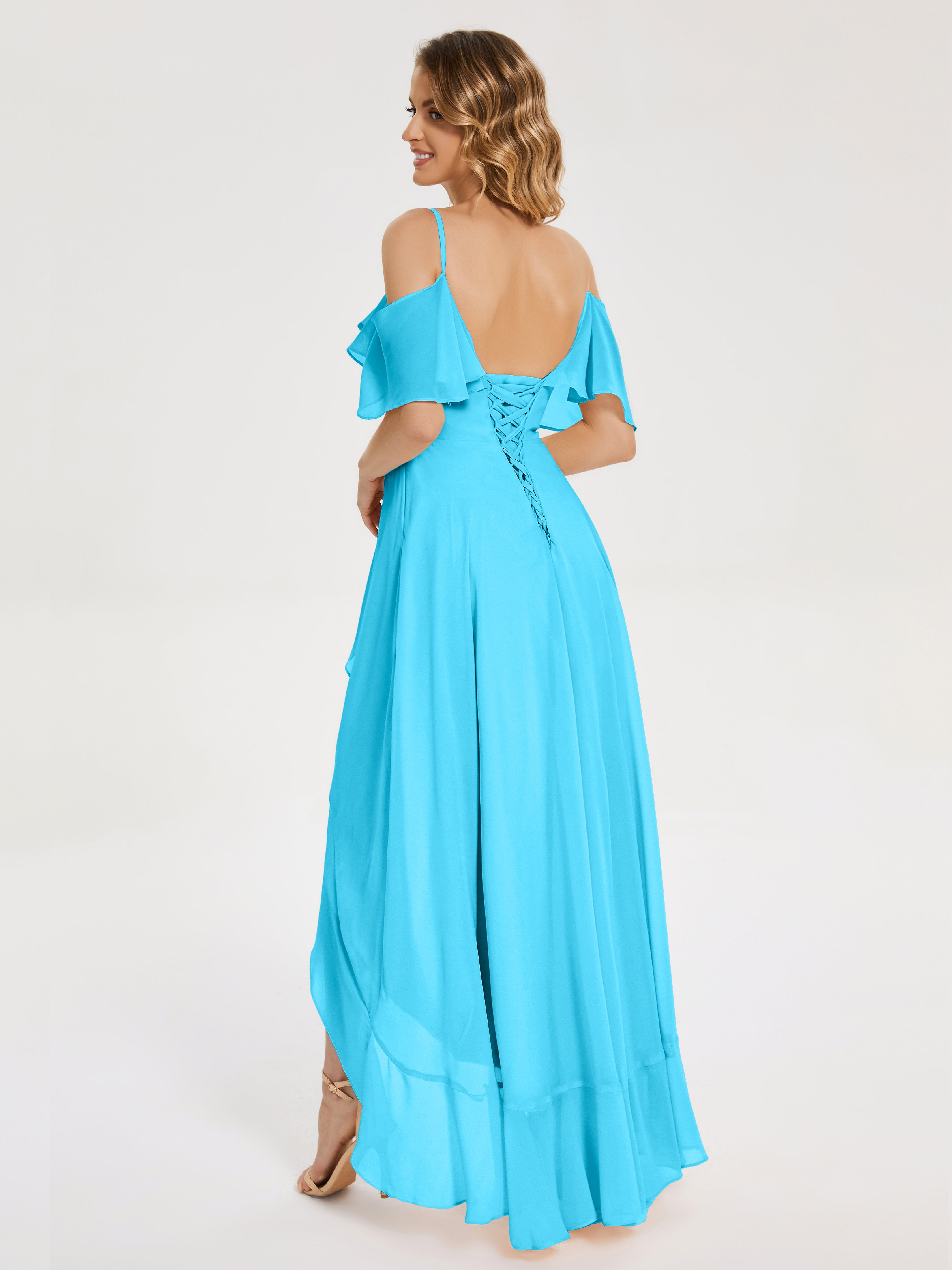 Robe De Demoiselle D'Honneur En Piscine Asymétrique Mousseline Robes Demoiselle D'Honneur À Lacet